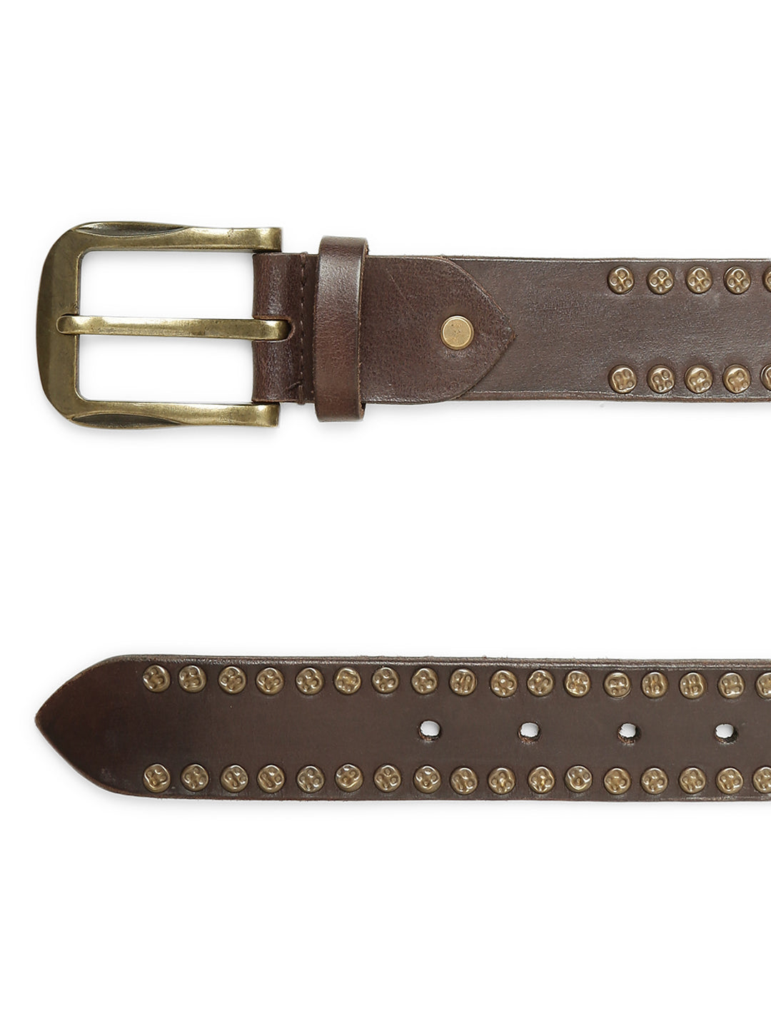 Rustic Rebel: Brown Genuine Leather Studded Men's Belt - Stylish & Durable byArt N Vintage