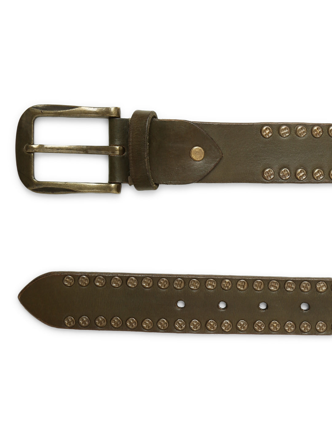 Rustic Rebel: Olive Genuine Leather Studded Men's Belt - Stylish & Durable by Art N Vintage