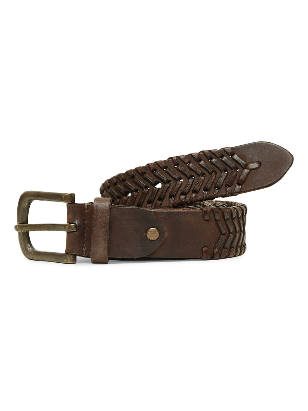 Brown Leather Hand-woven Belt By Art N Vintage