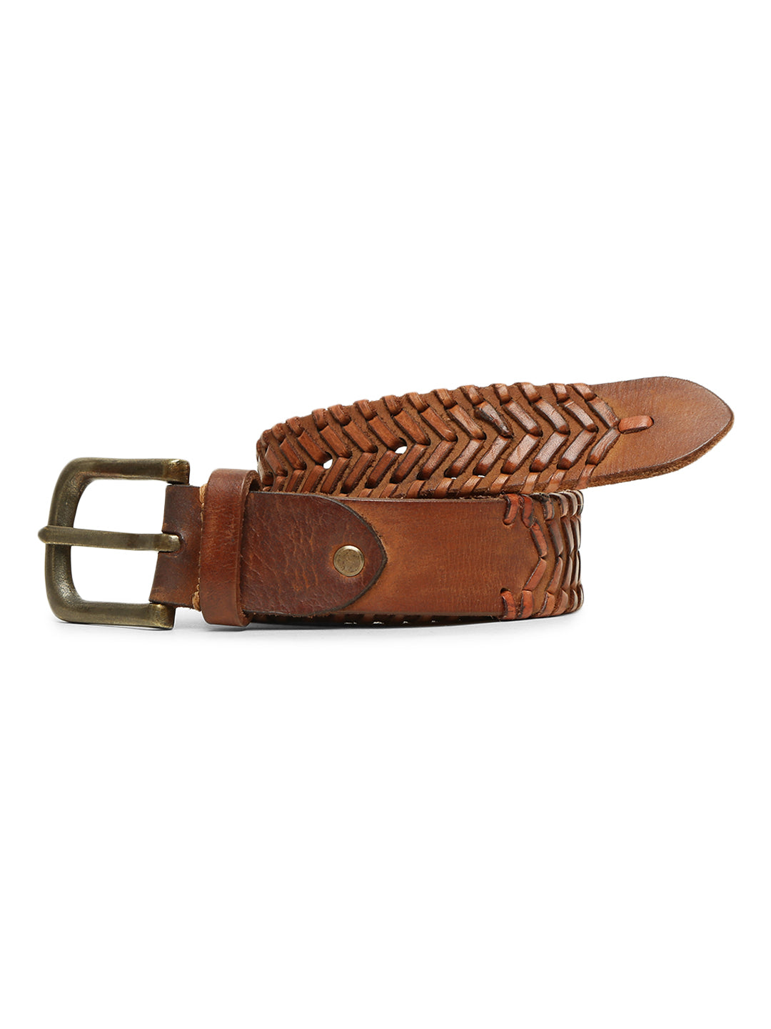 Genuine Cognac Leather Hand-woven Belt By Art N Vintage