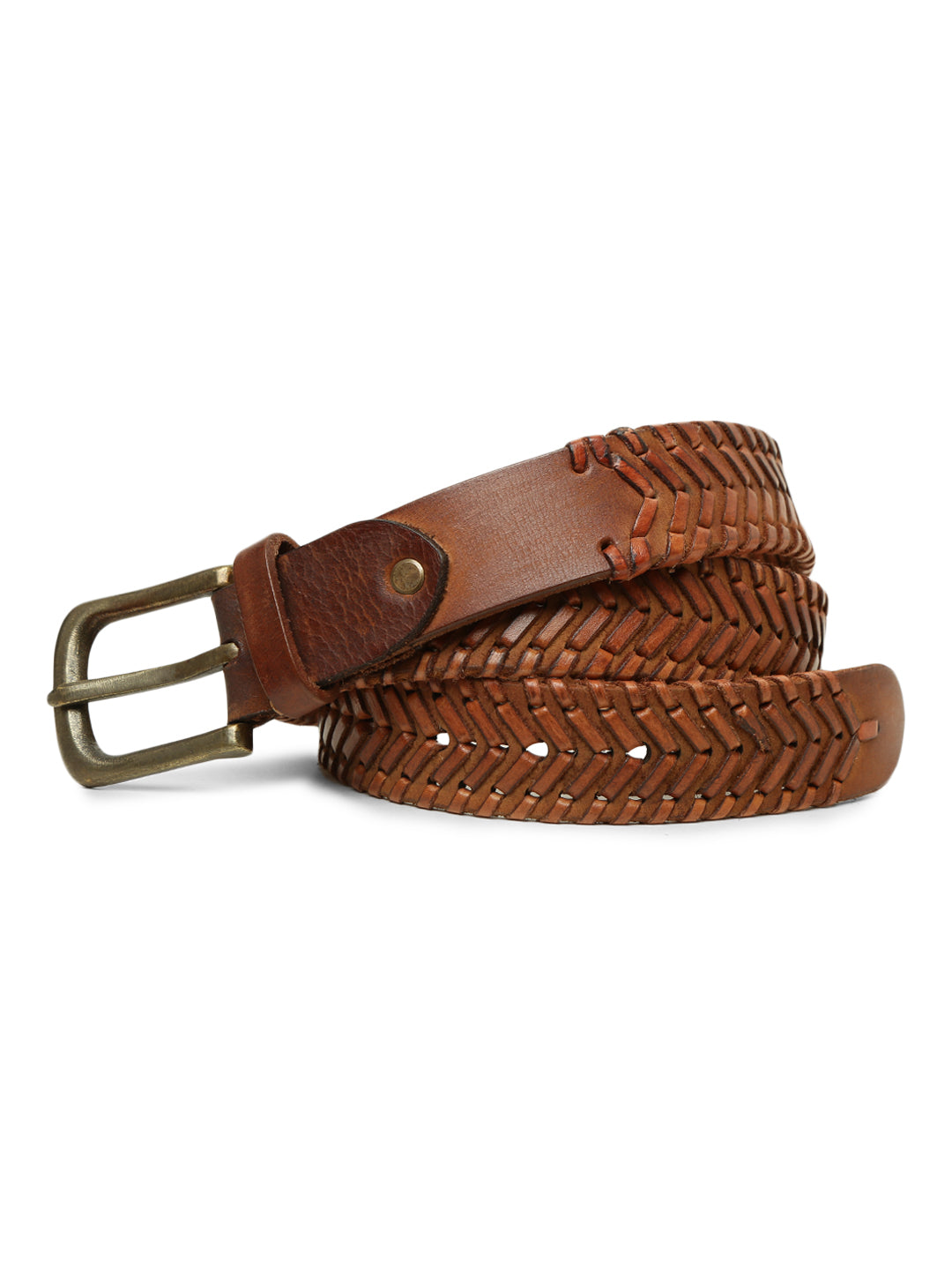 Genuine Cognac Leather Hand-woven Belt By Art N Vintage