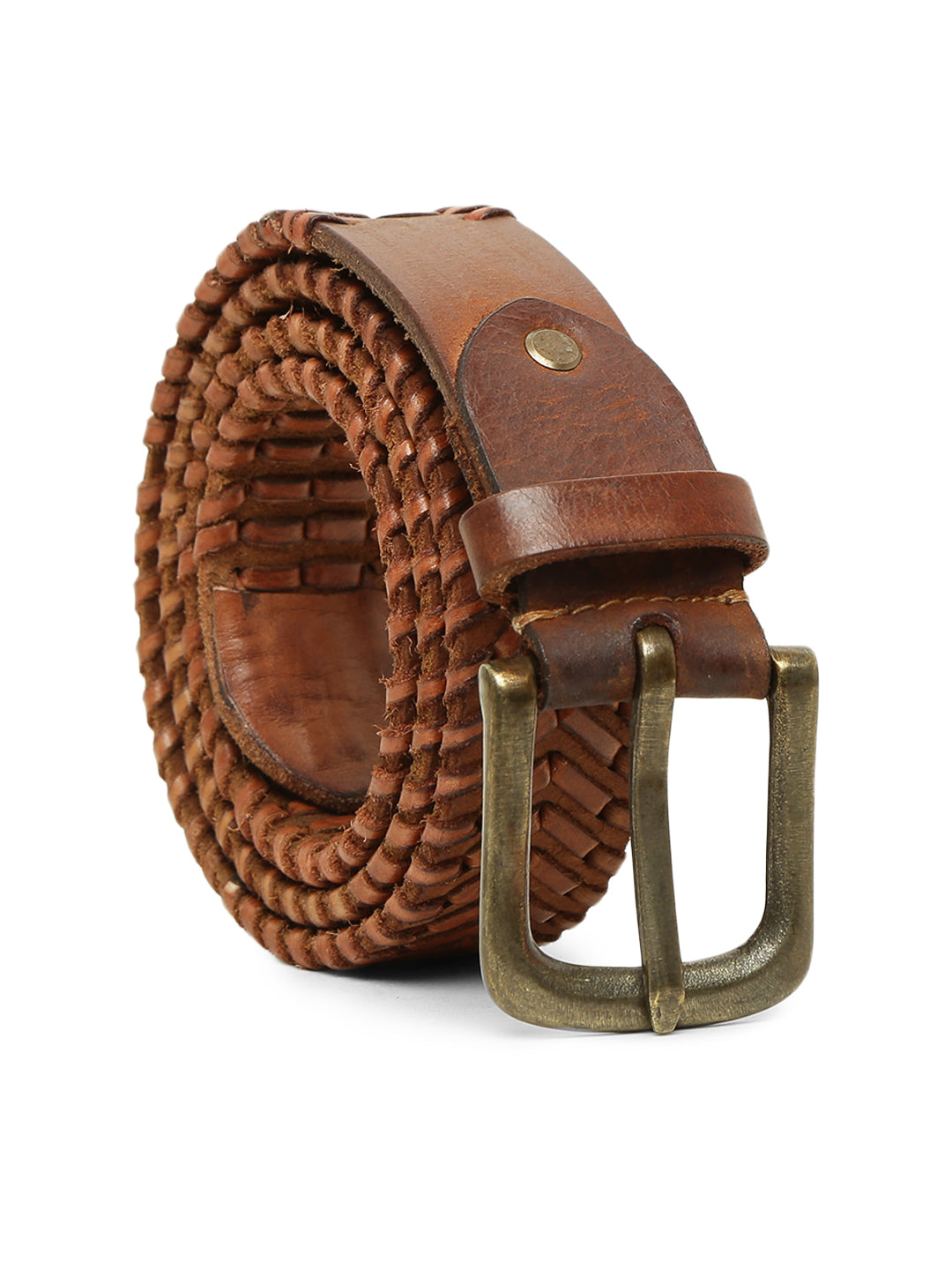 Genuine Cognac Leather Hand-woven Belt By Art N Vintage