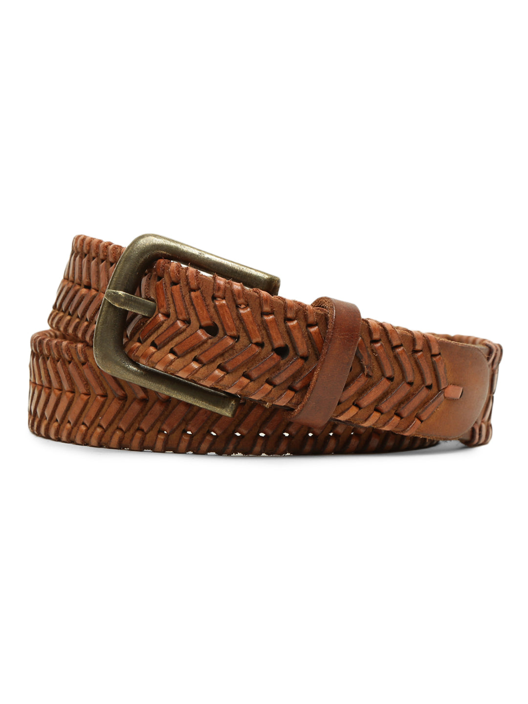 Genuine Cognac Leather Hand-woven Belt By Art N Vintage