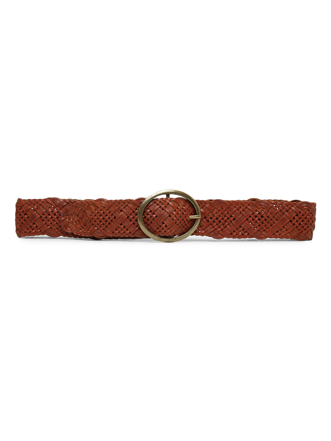 Cognac Hand Weaving Women Leather Belt By Art N Vintage