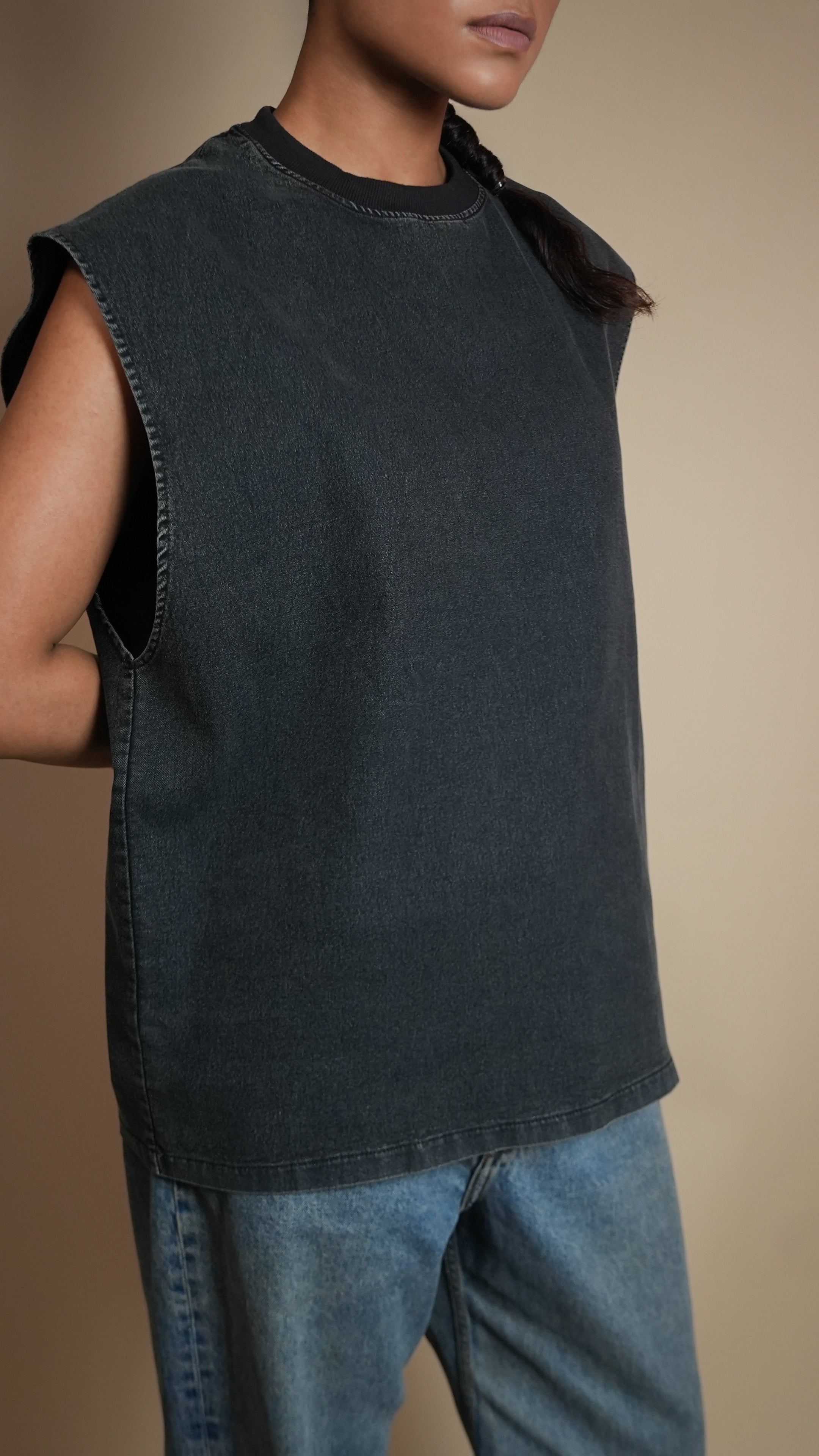 BLACK DENIM WOMEN'S TANK TOP