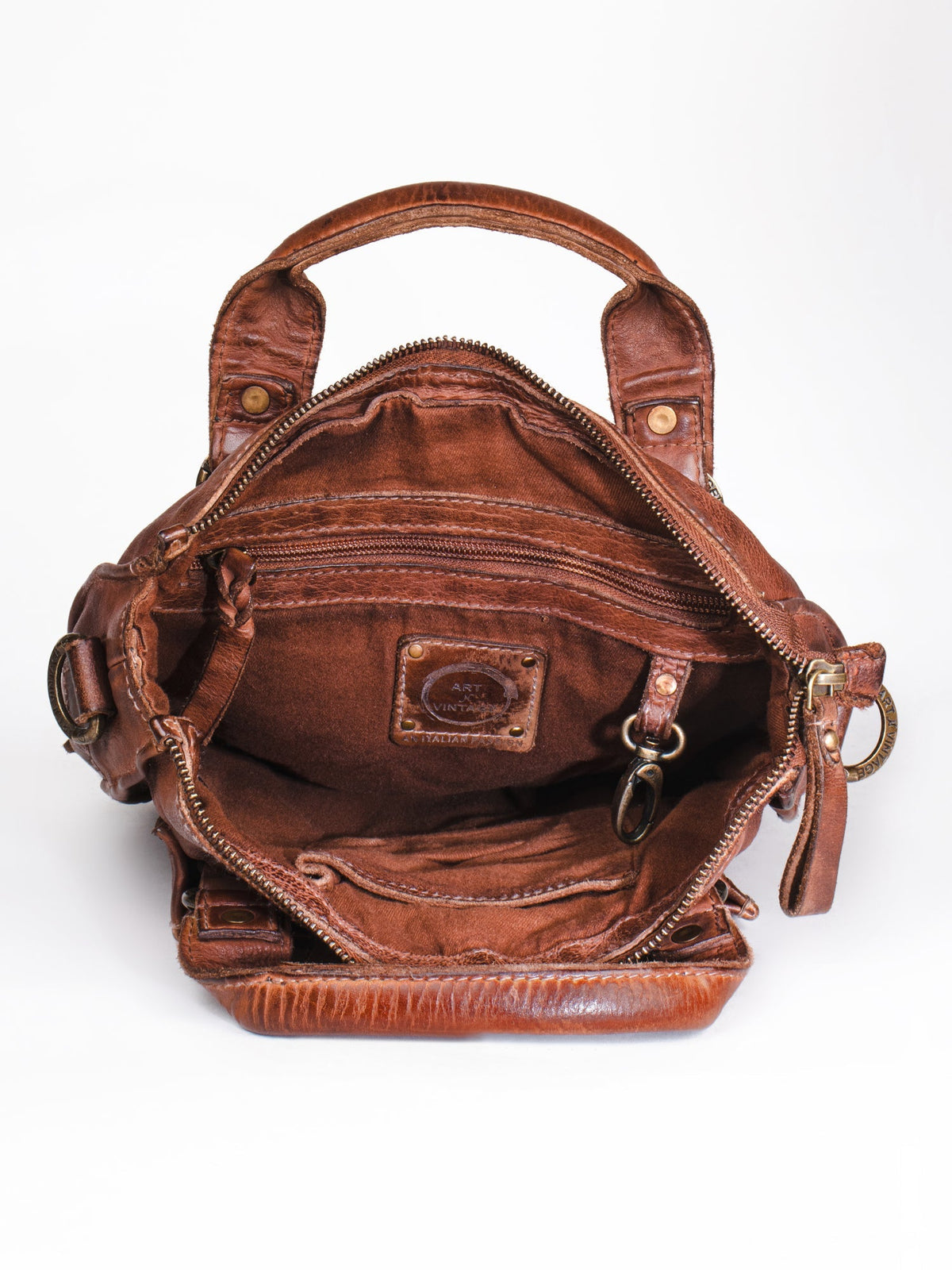 Gabriel :Cognac Veg Tanned Washed Leather Crossbody Bag by art n vintage