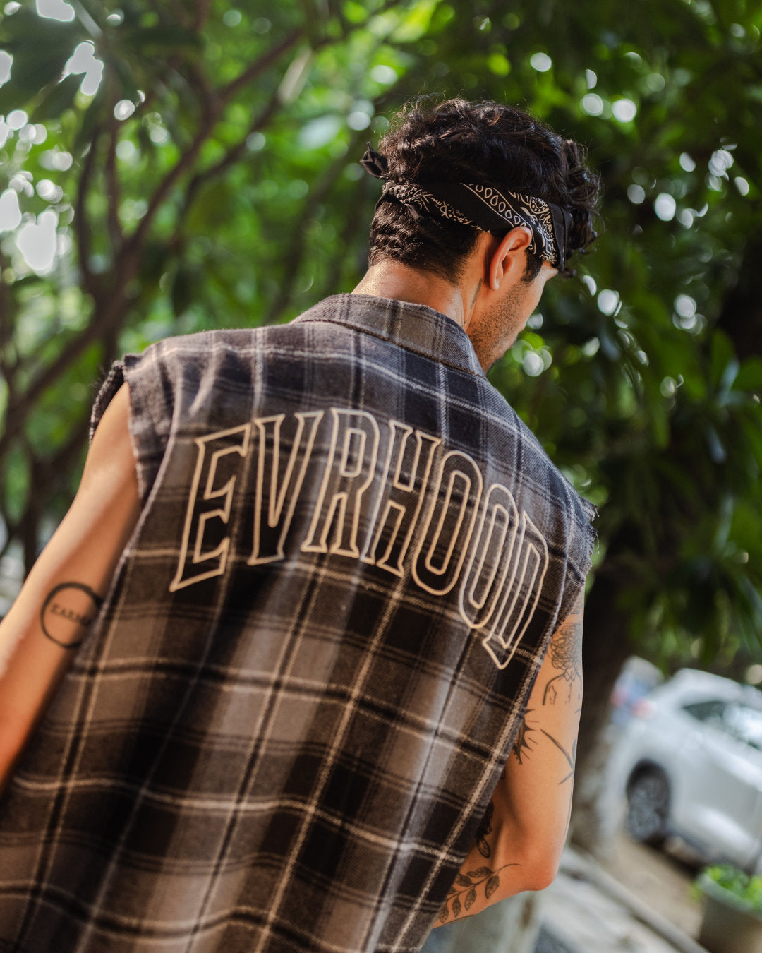 Shredded Checks - Smoke - Evrhood shredded sleeveless check shirt