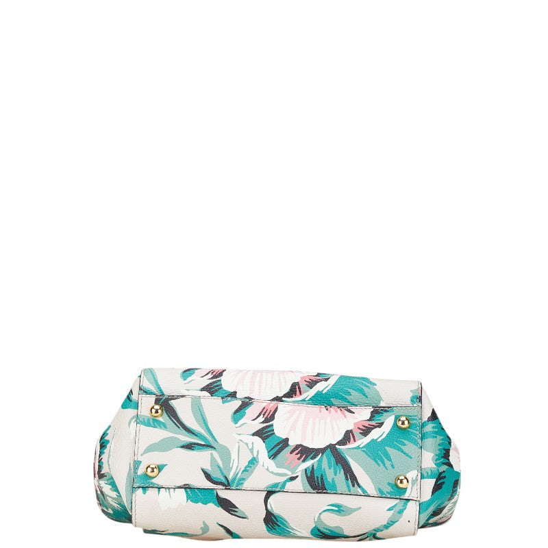 Burberry Leather Buckle Tote Floral Handbag