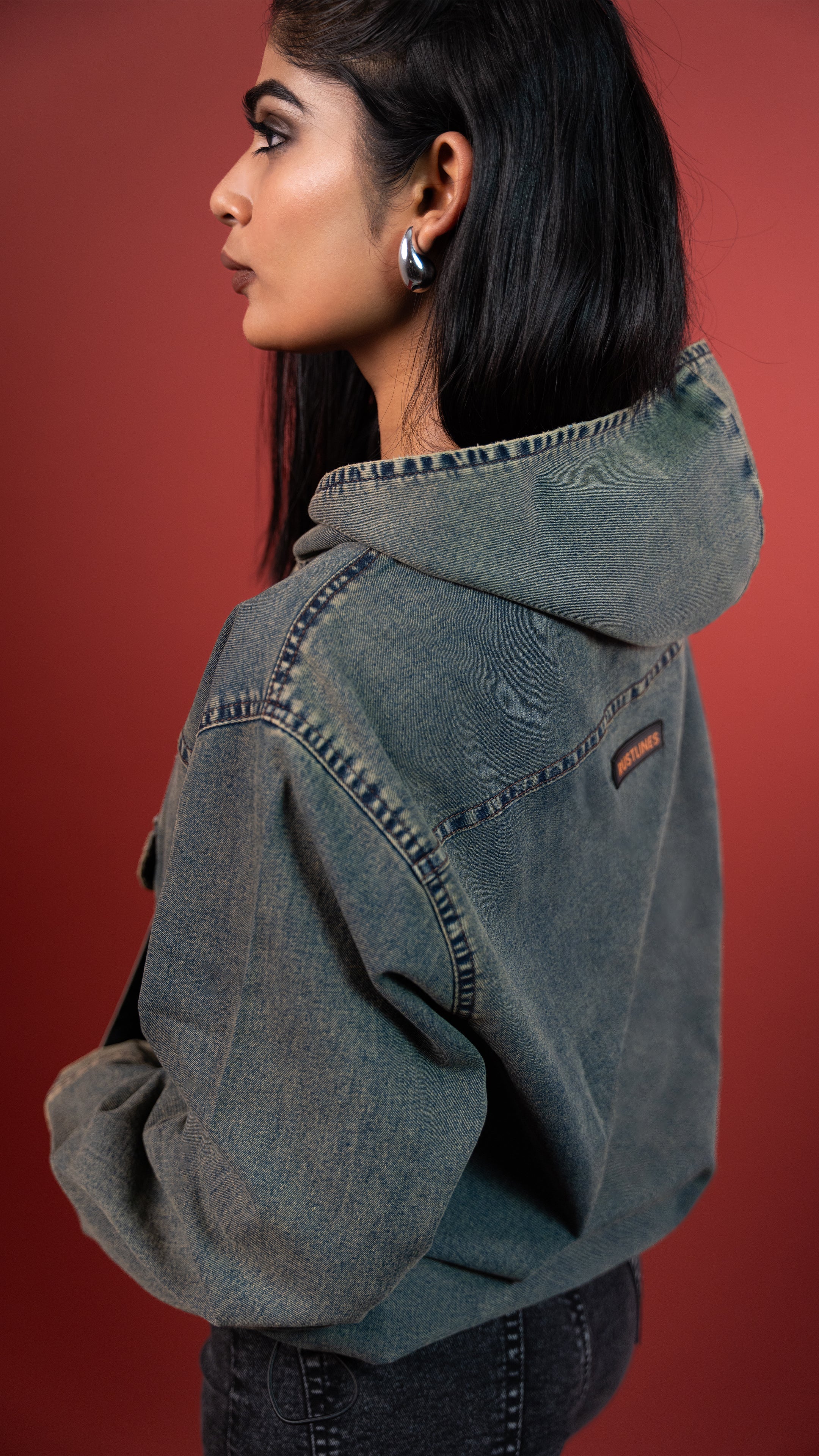 ACID WASH DENIM WOMEN'S HOODIE
