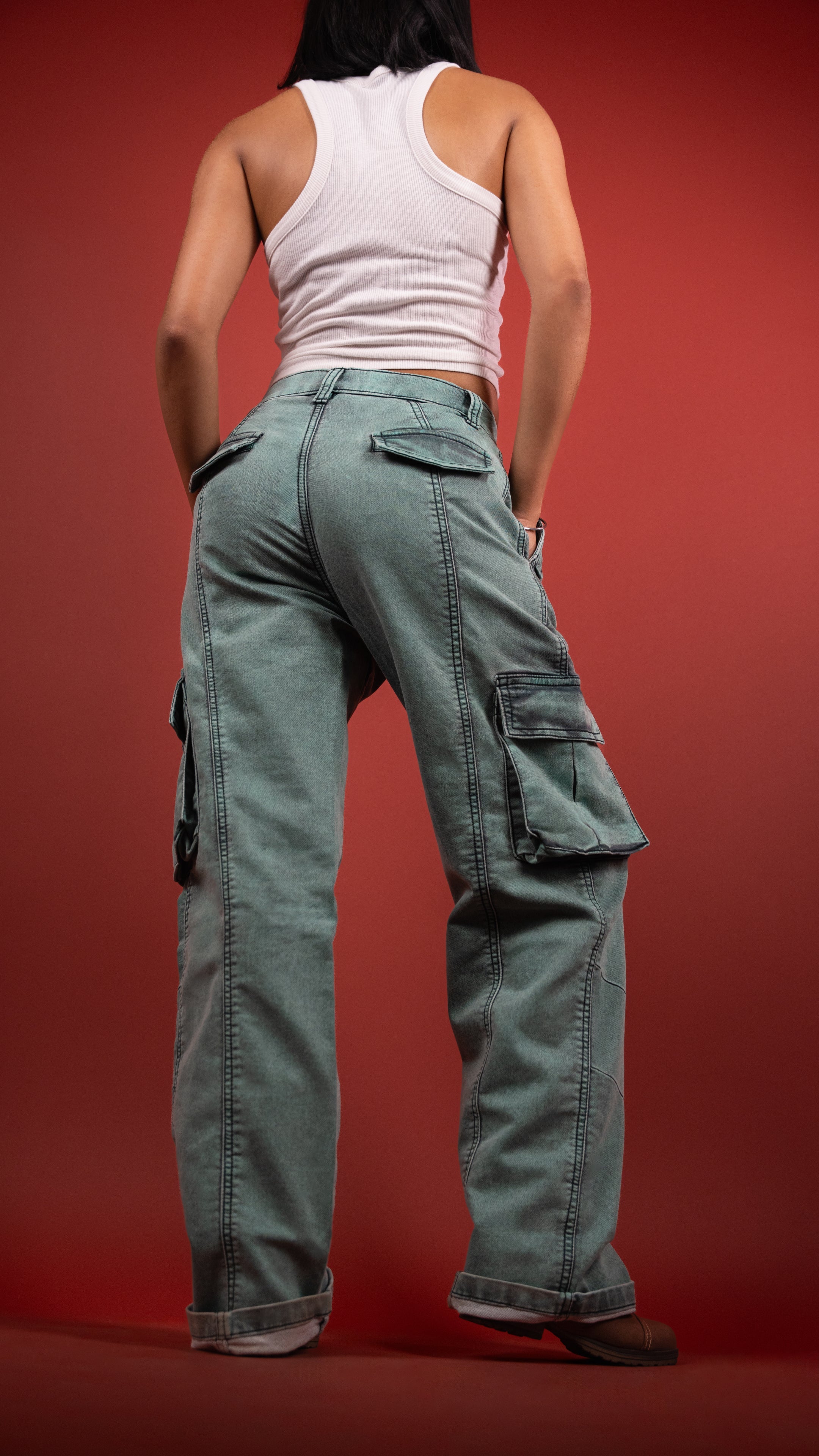 GREEN DENIM WOMEN'S CARGO