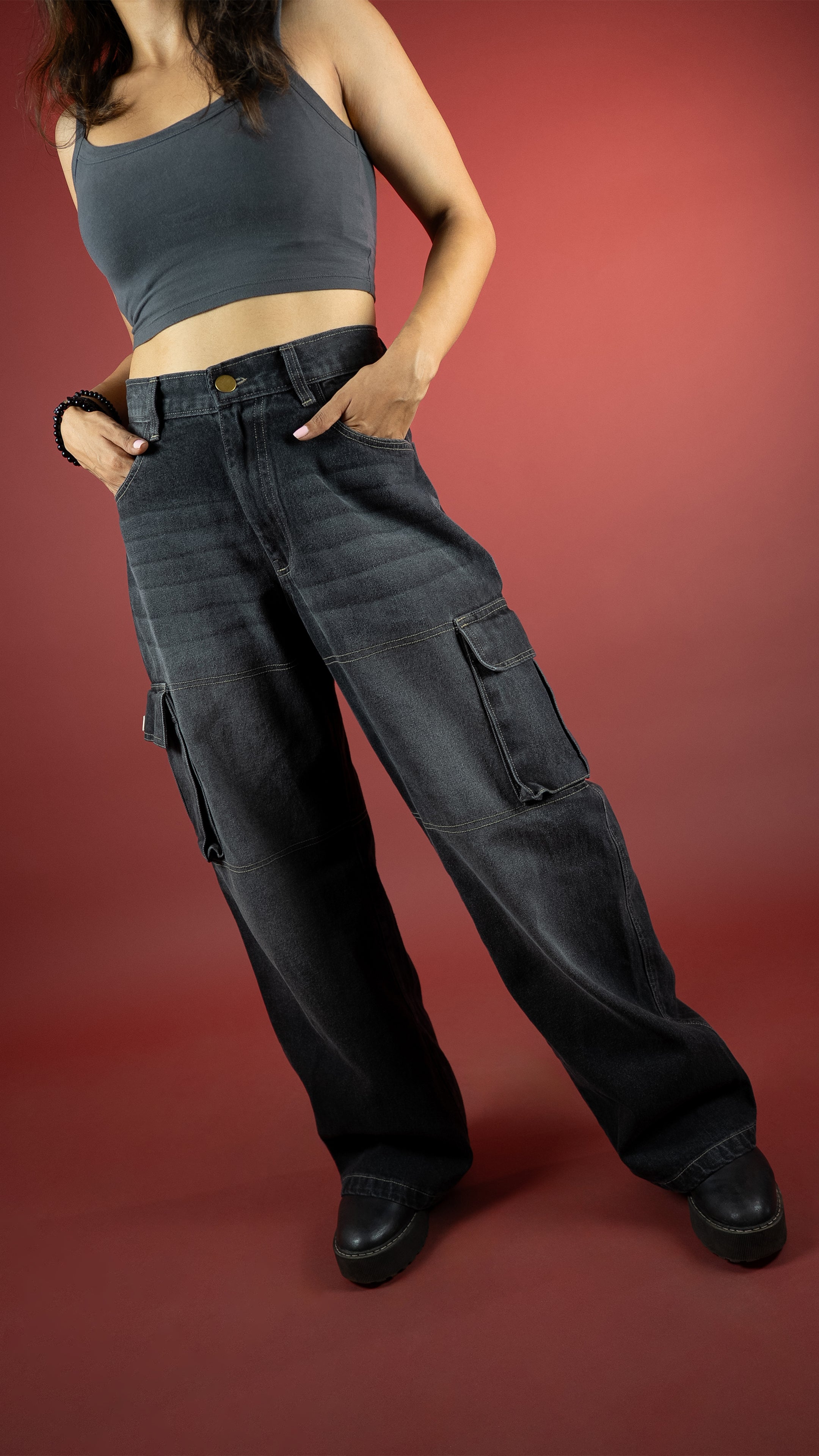BLACK DENIM WOMEN'S CARGO