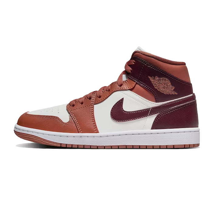 Jordan 1 Mid Dusty Peach Night Maroon (W) Available at Pick your kiicks.
