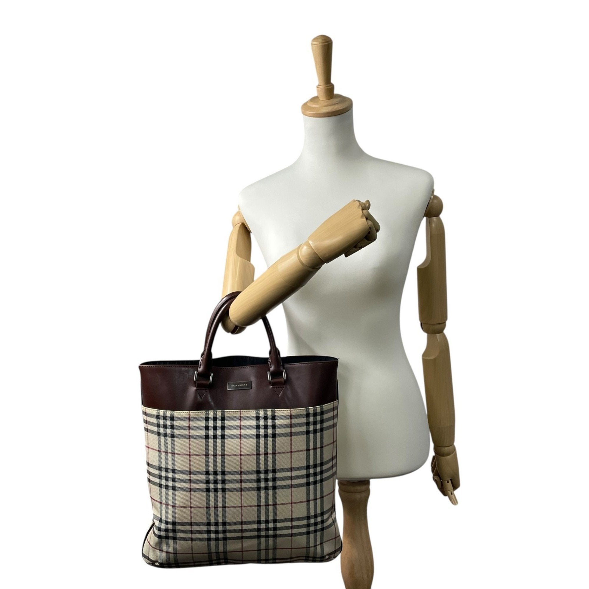 Burberry Canvas Leather Handbag Tote Bag (Pre-Owned)