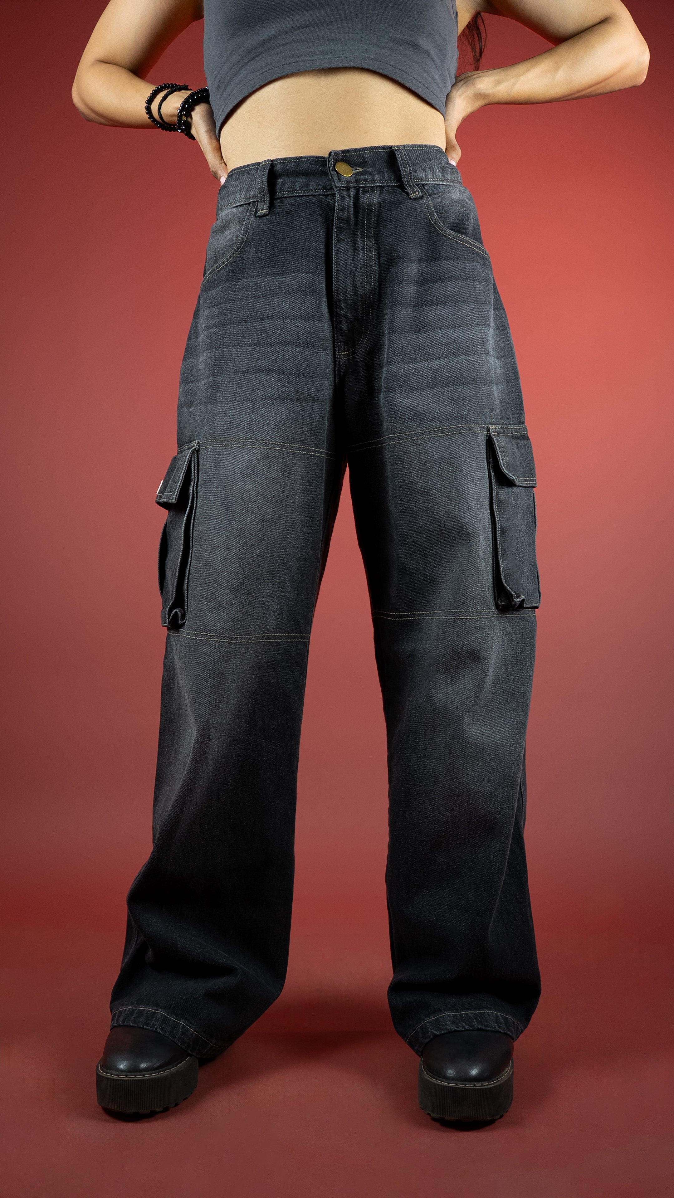 BLACK DENIM WOMEN'S CARGO