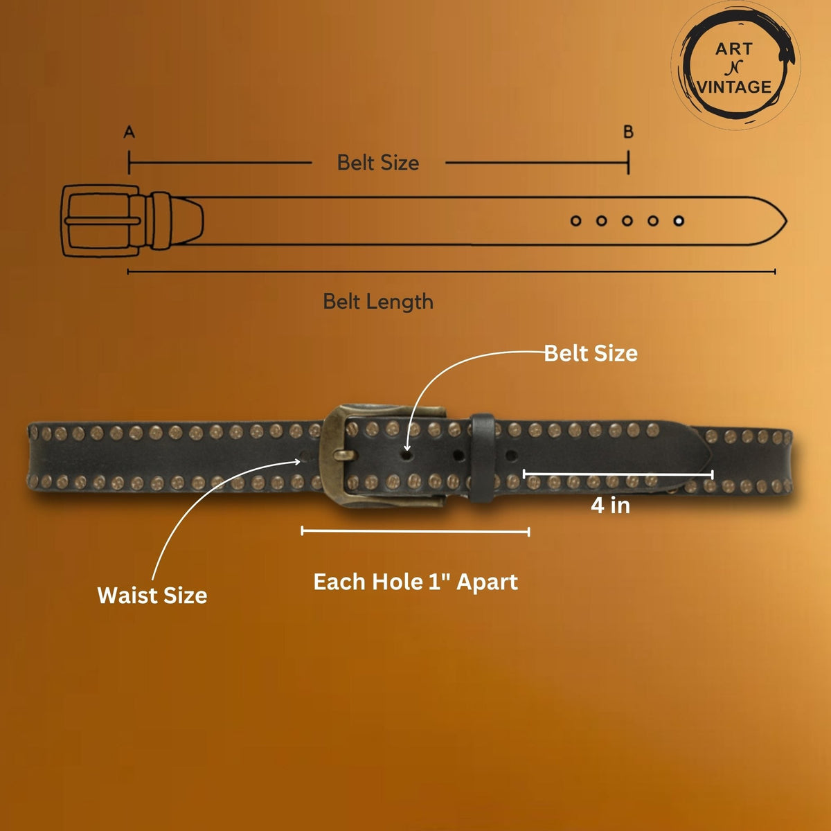 Rustic Rebel: Black Genuine Leather Studded Men's Belt - Stylish & Durable by Art N Vintage