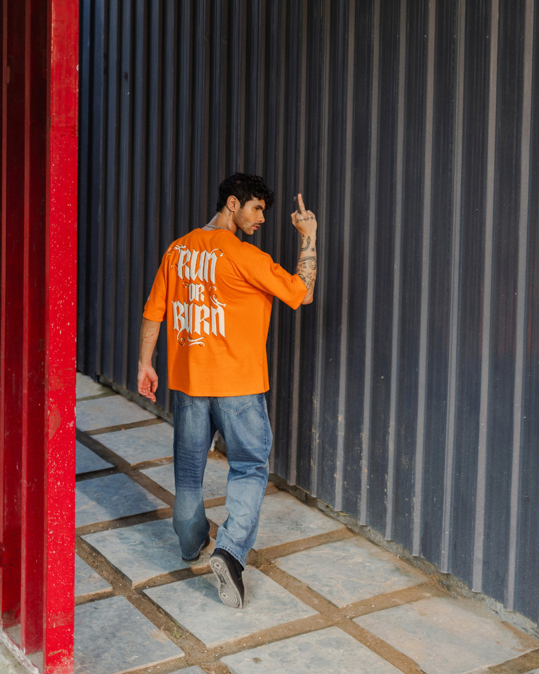 Run or Burn - Orange - Evrhood oversized graphic t-shirt