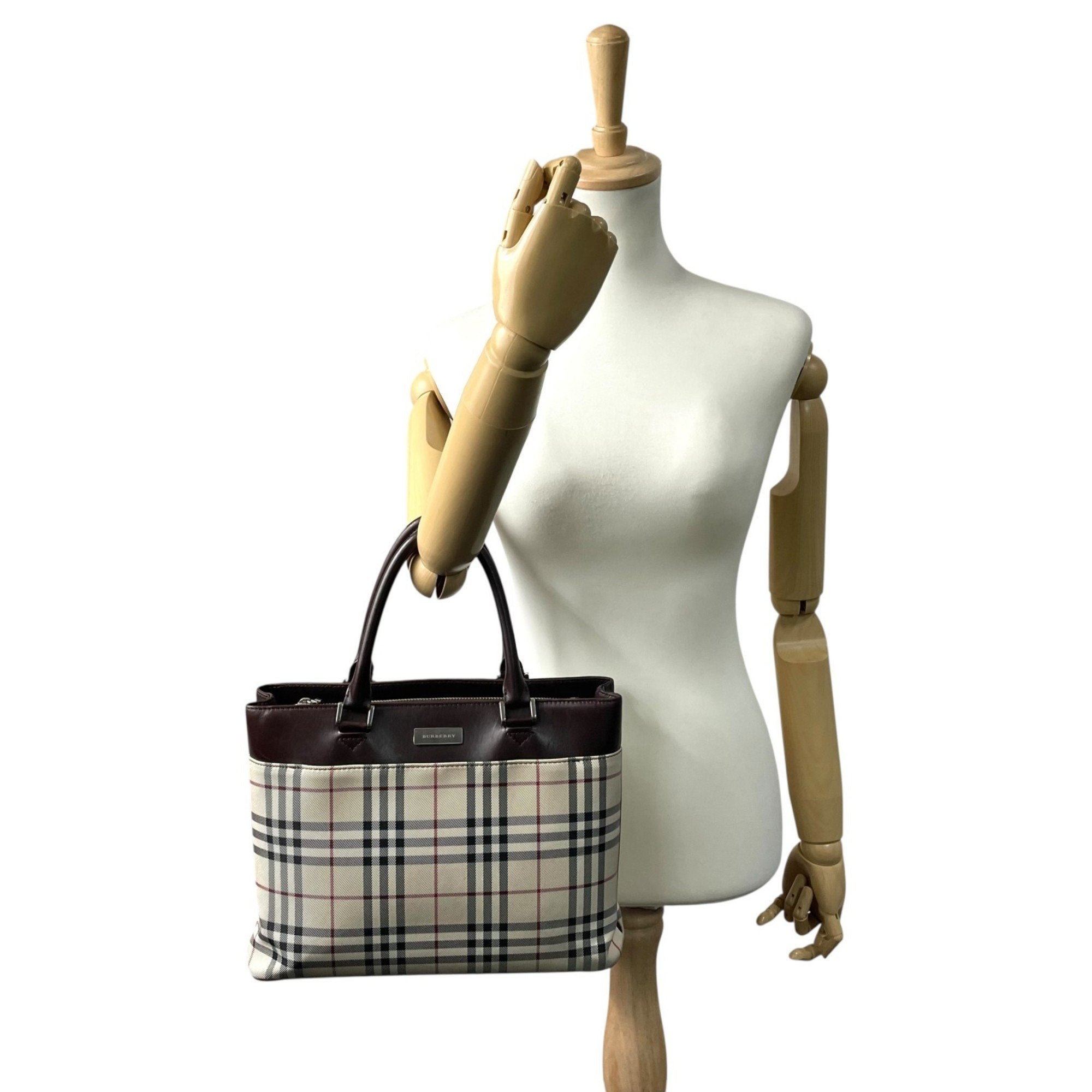 Burberry Canvas Leather Handbag Tote Bag (Pre-Owned)