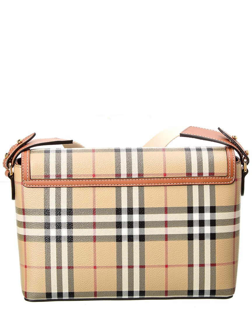 Burberry Note Check E-Canvas & Leather Shoulder Bag