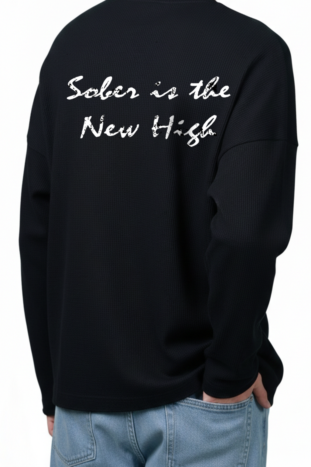 Sober State Black Crop Waffle Tshirt