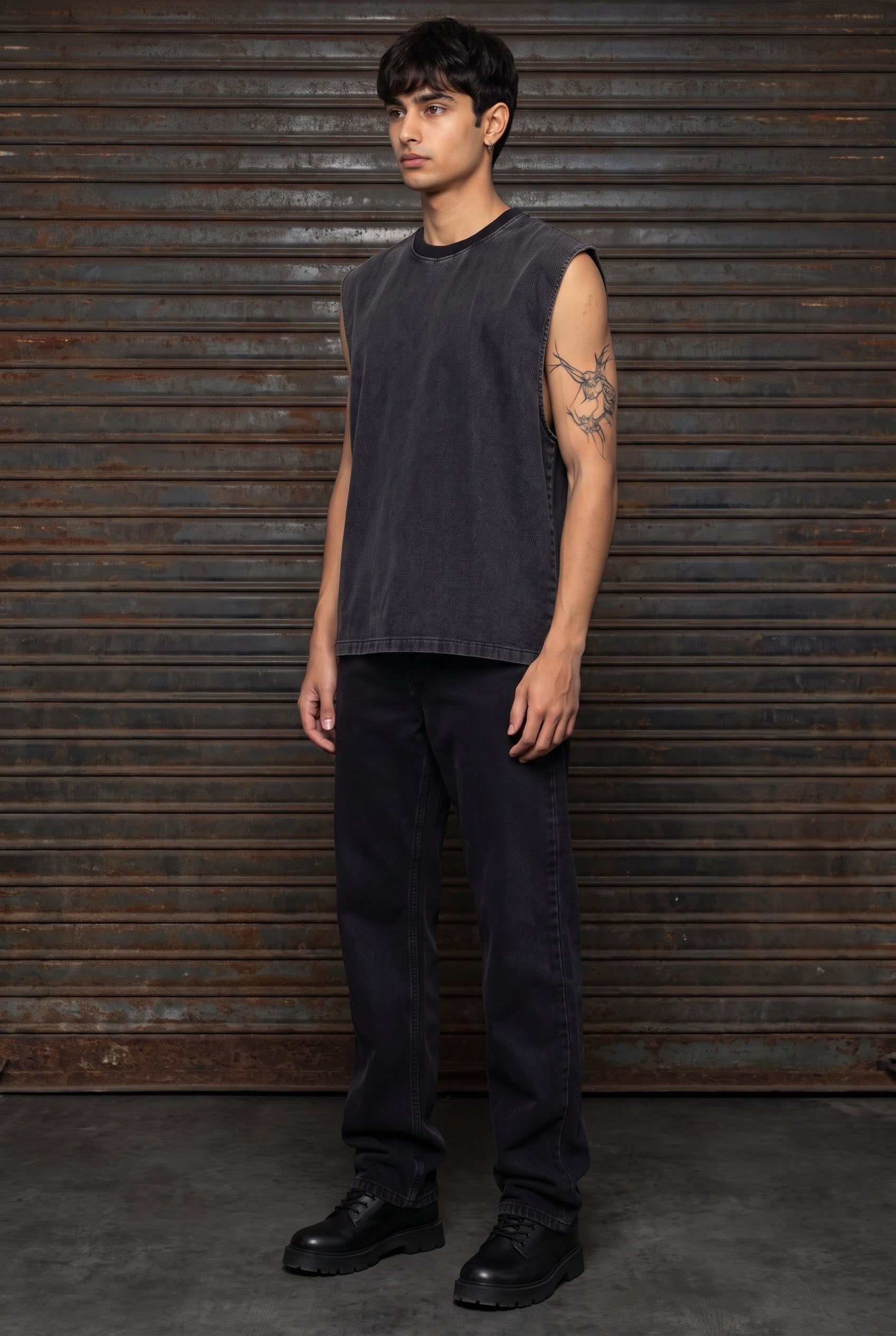 BLACK DENIM MEN'S TANK TOP