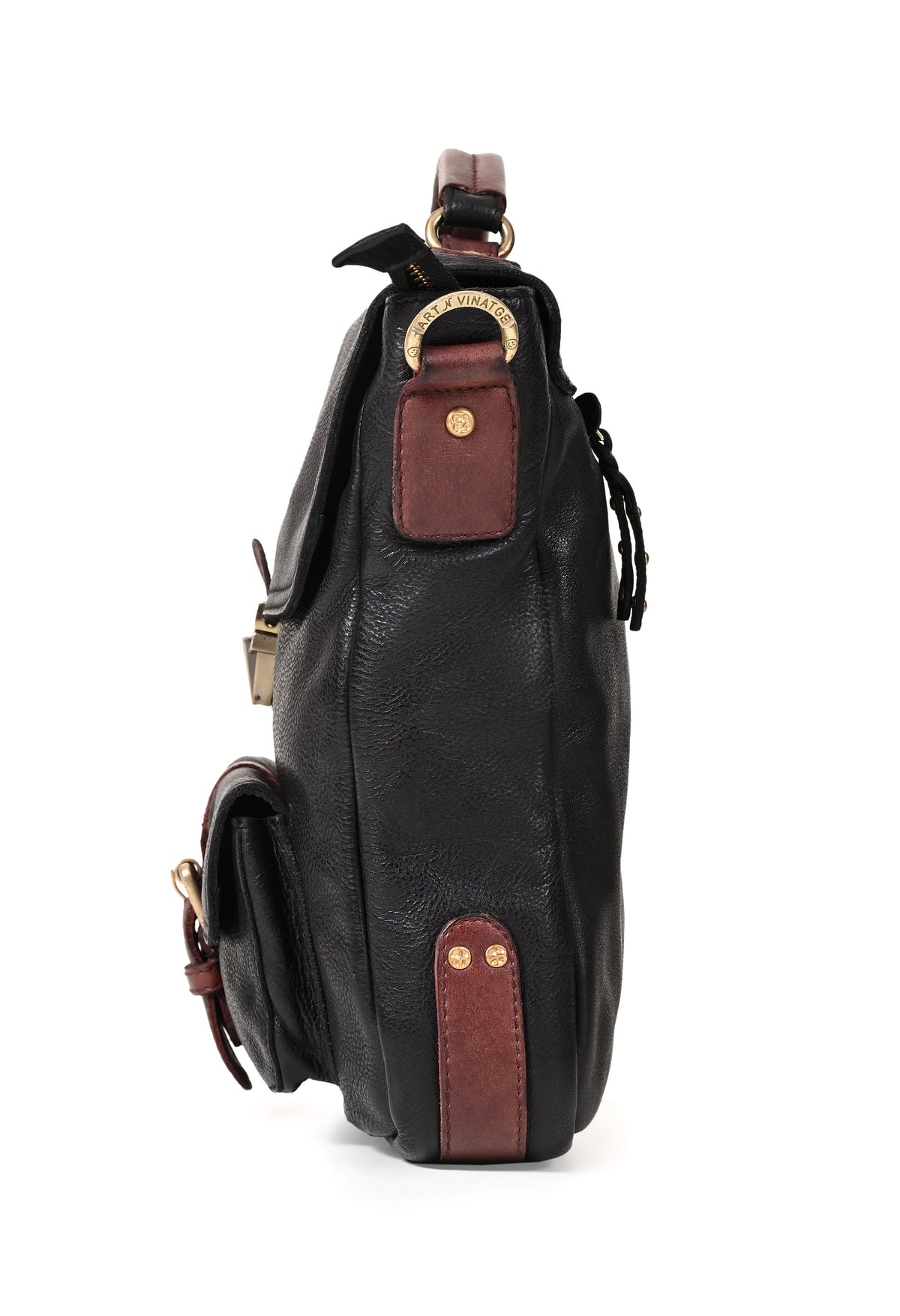 Nathan: Real Leather Black Crossbody Bag by Art N Vintage