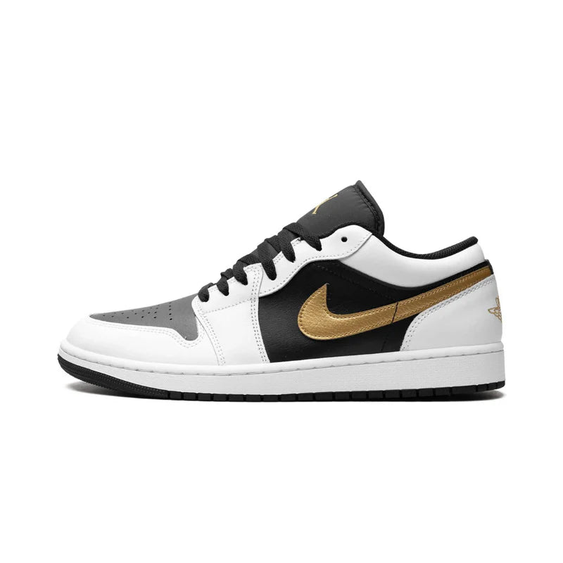 NIKE Air Jordan 1 Low White Black Metallic Gold Swoosh