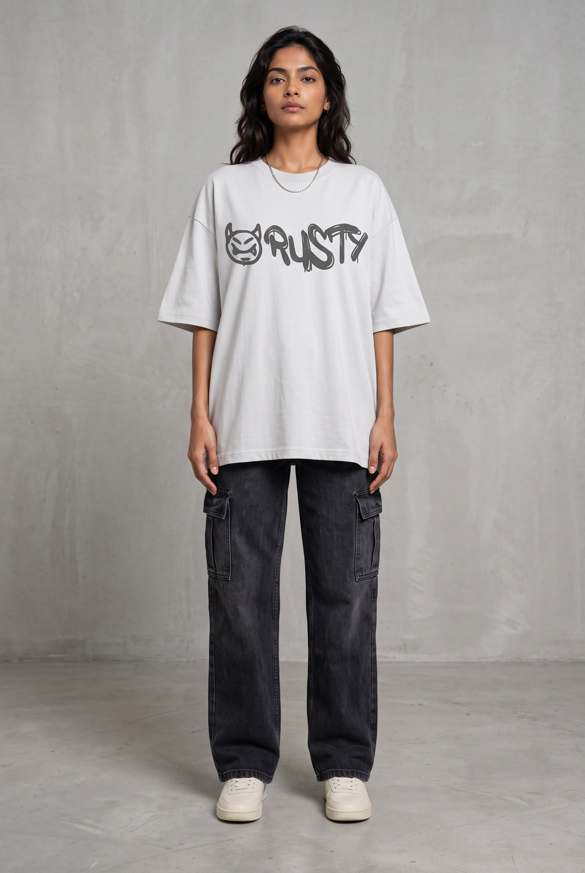 RUST GRAFFITI GREY WOMEN’S OVERSIZED T-SHIRT