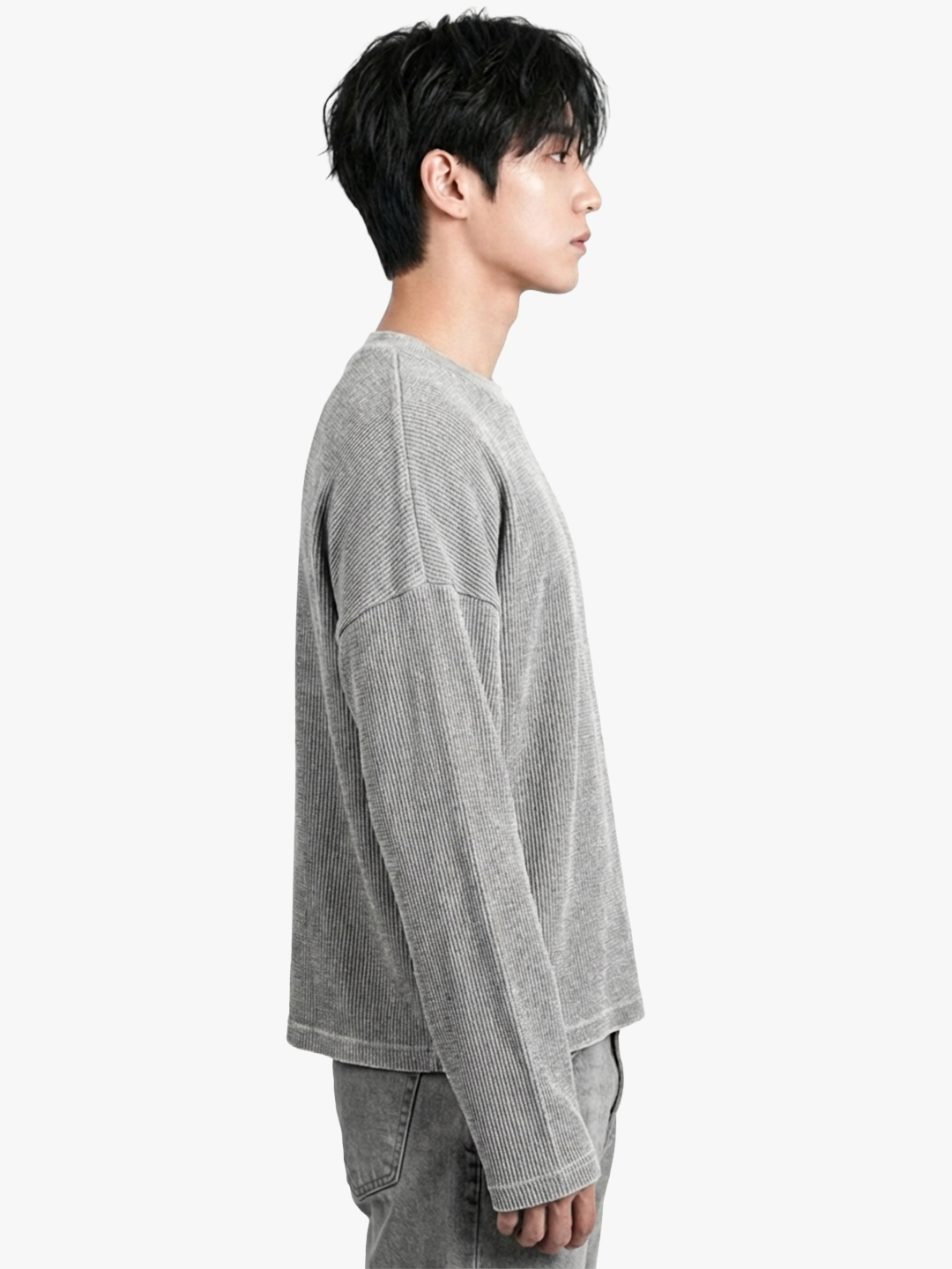 Grey Washed Crop Waffle Tshirt
