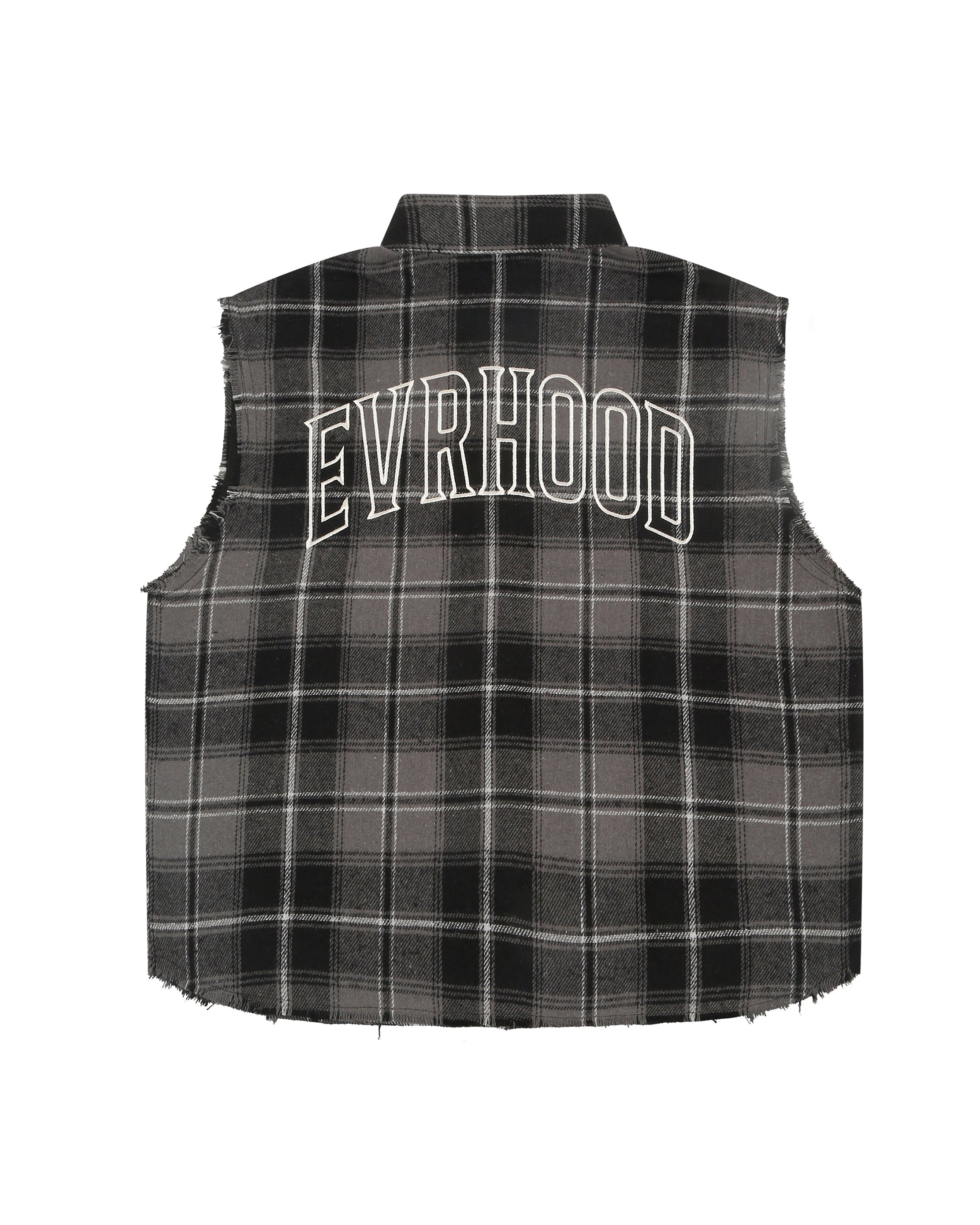 Shredded Checks - Smoke - Evrhood shredded sleeveless check shirt