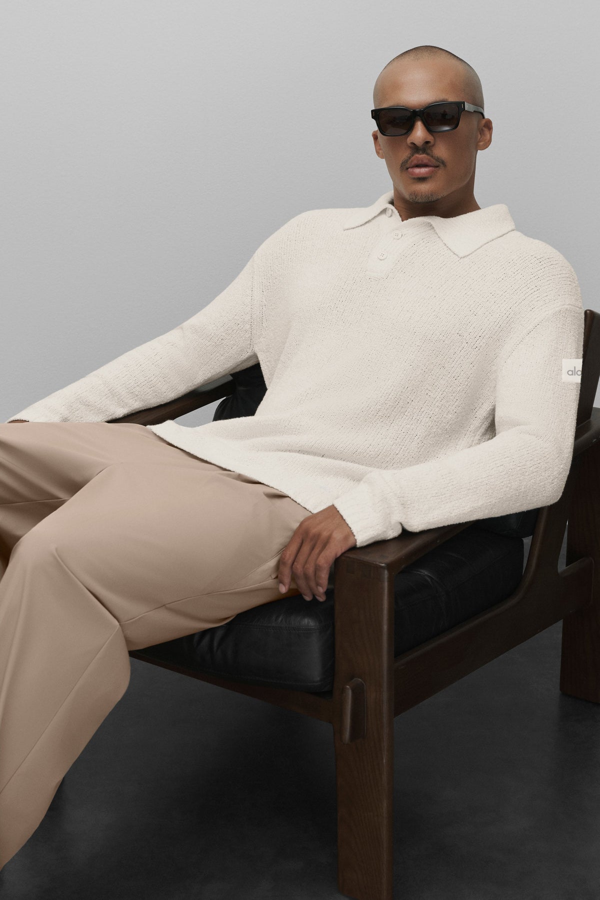 Alo Yoga Textured Knit Long Sleeve Polo - Ivory