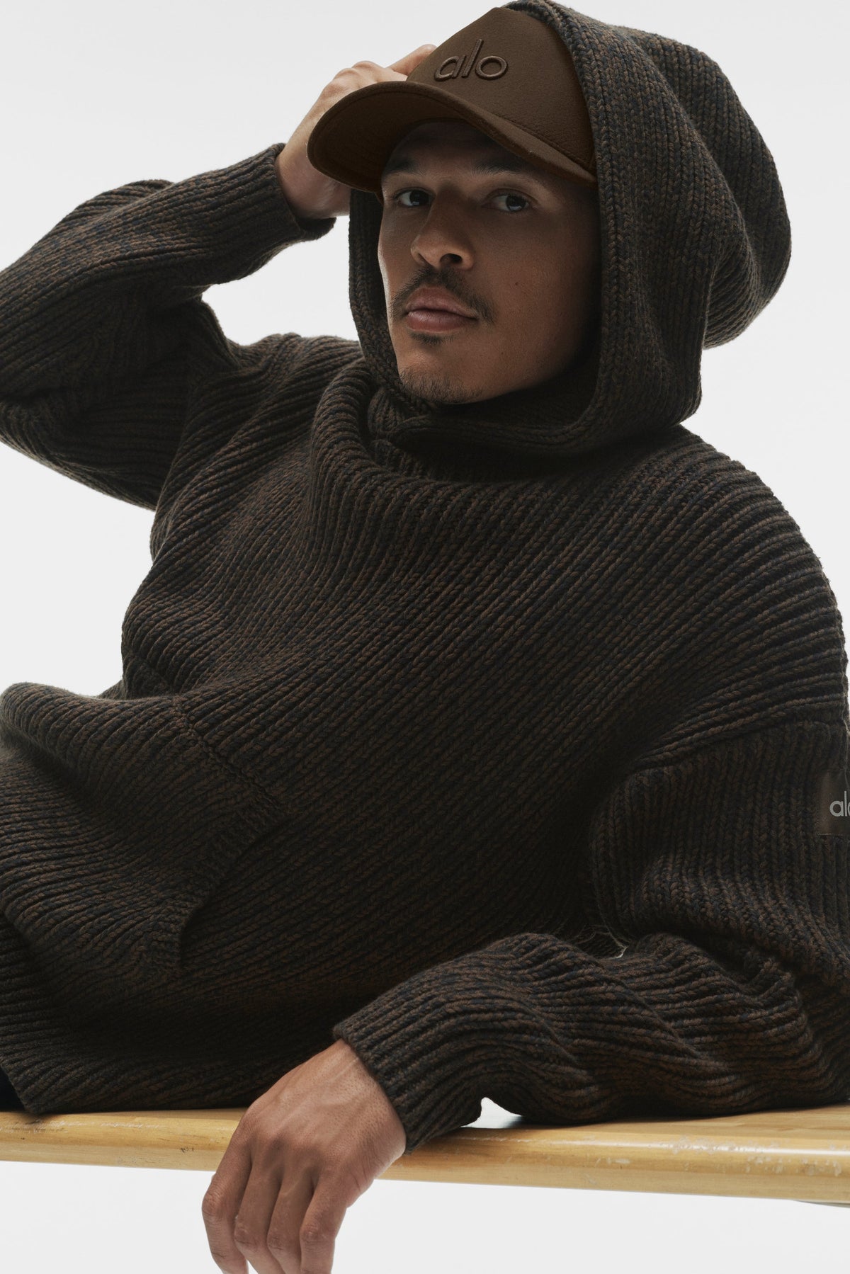 Alo Yoga Chunky Knit Rewind Hoodie - Espresso Multi