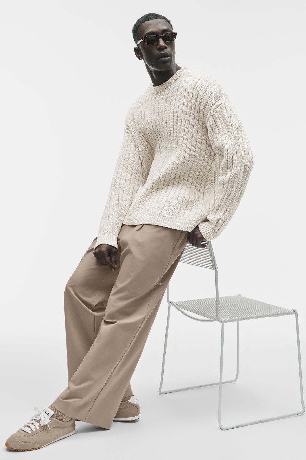 Alo Yoga Cotton Rib Parallel Sweater - Bone