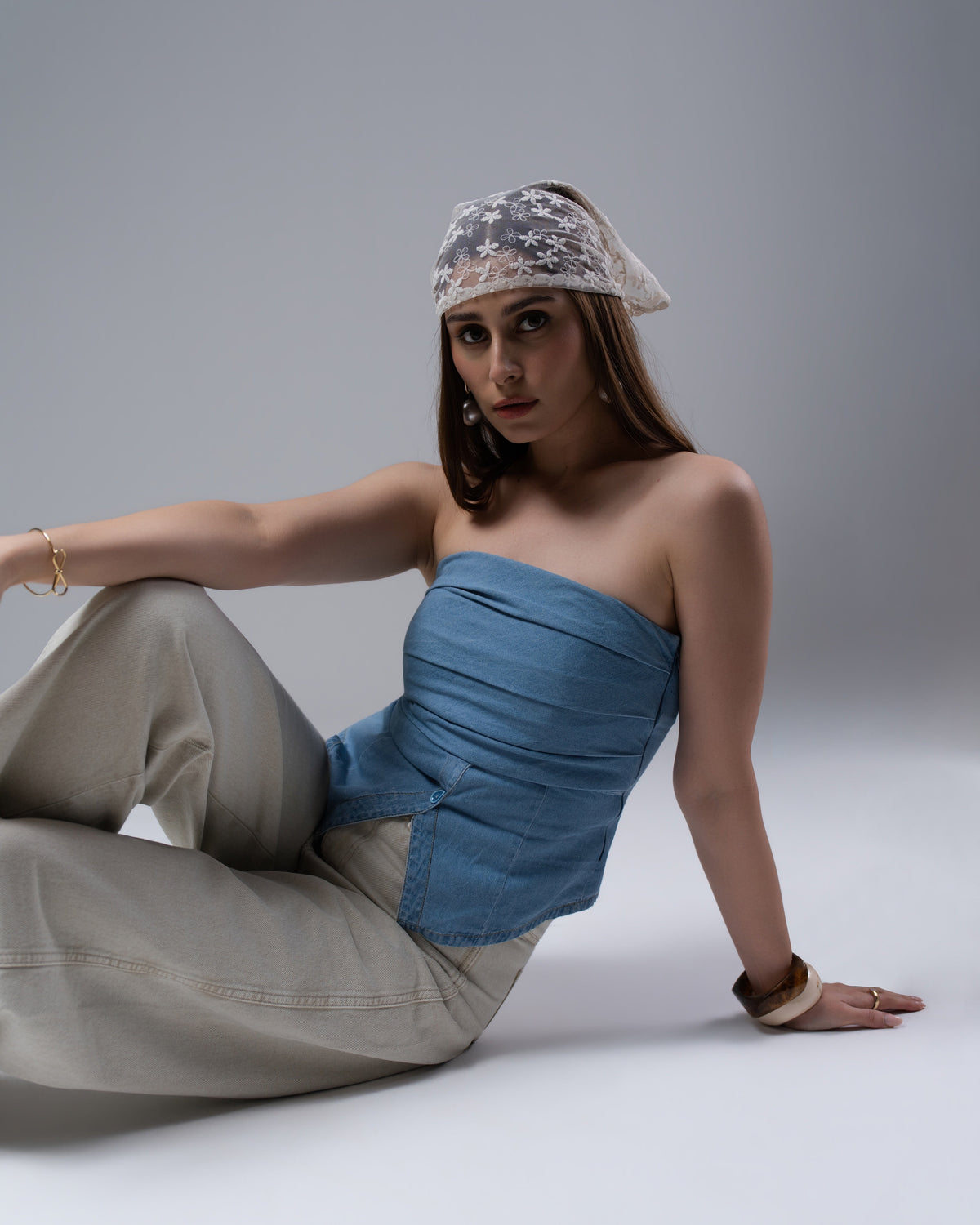 Pleated Denim Top