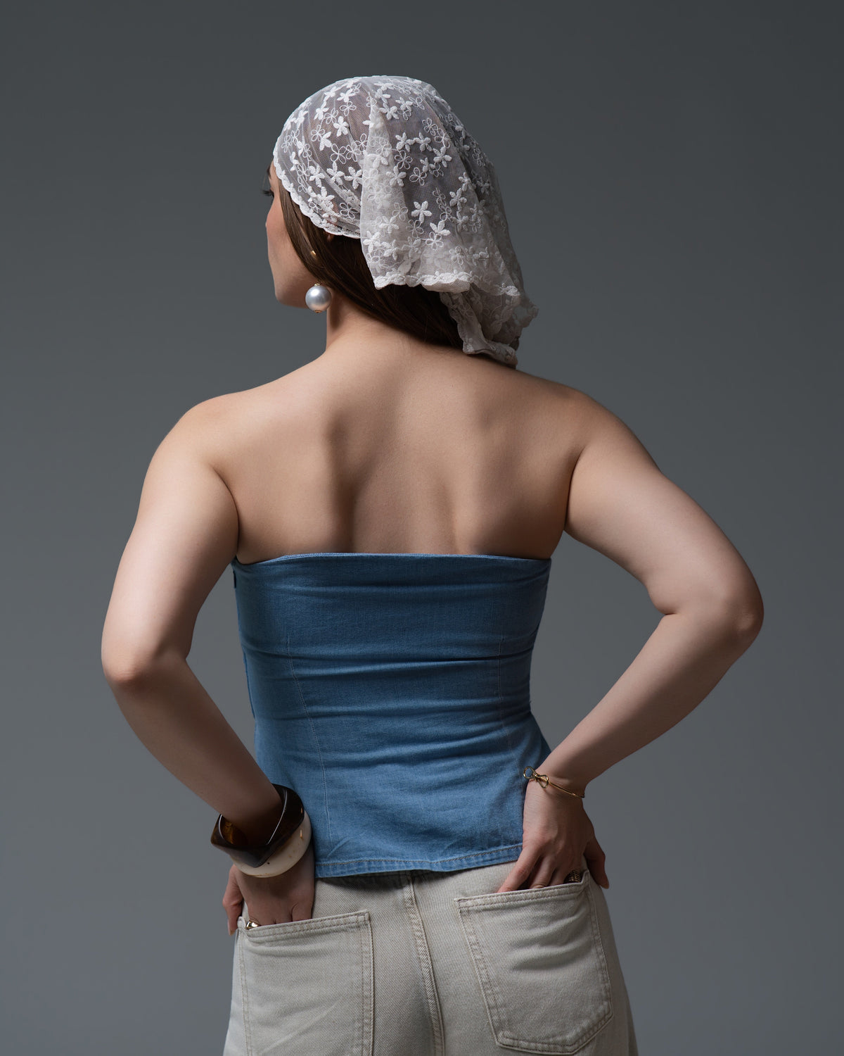 Pleated Denim Top