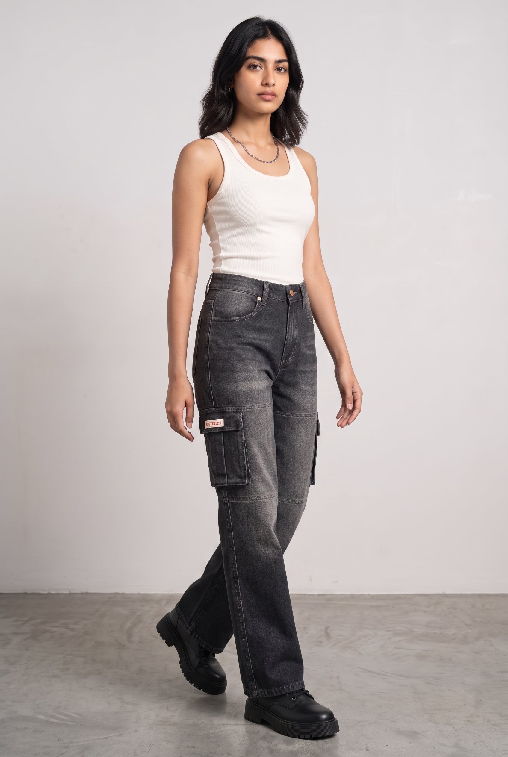 CARBON BLACK DENIM WOMEN'S CARGO