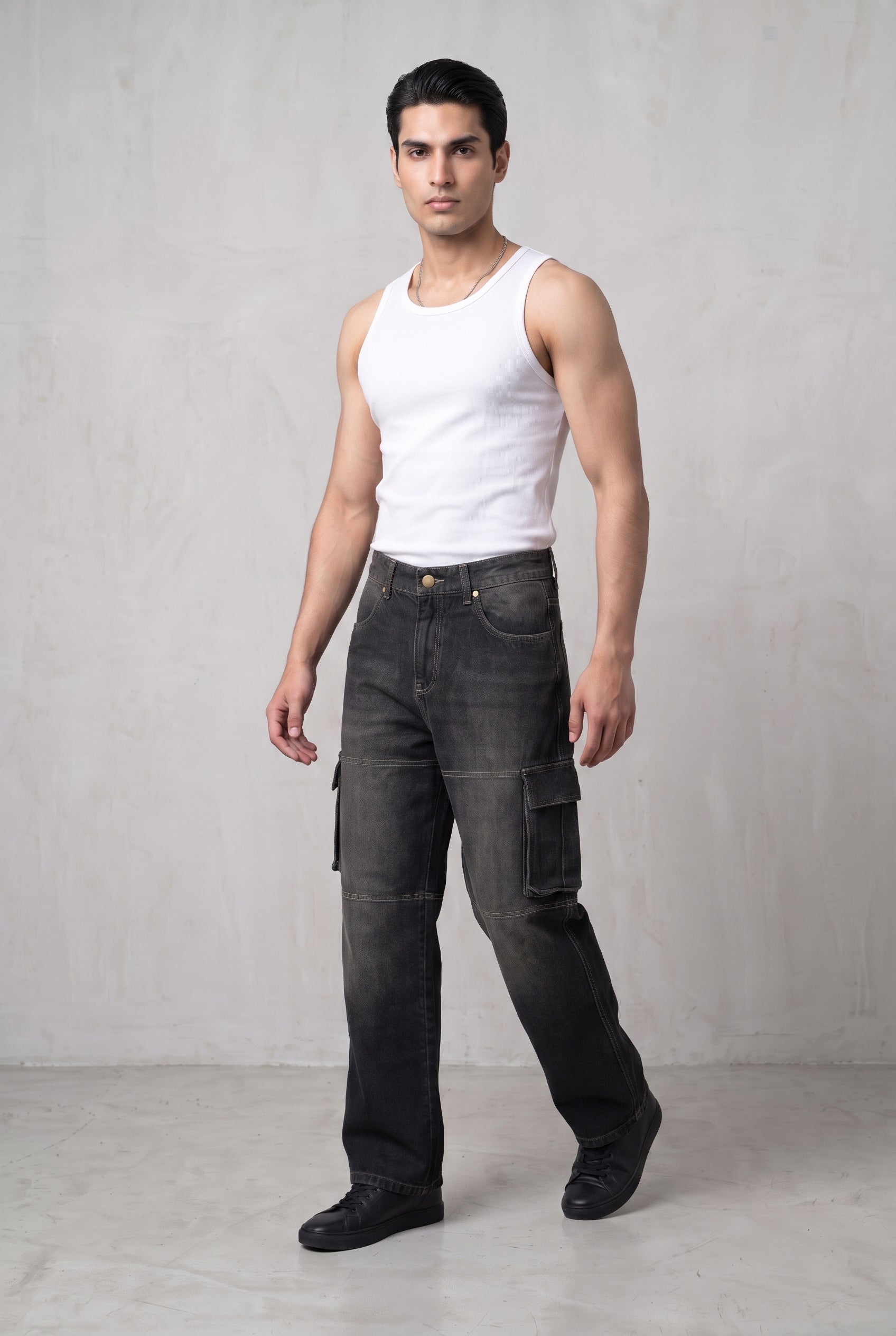 CARBON BLACK DENIM MEN'S CARGO
