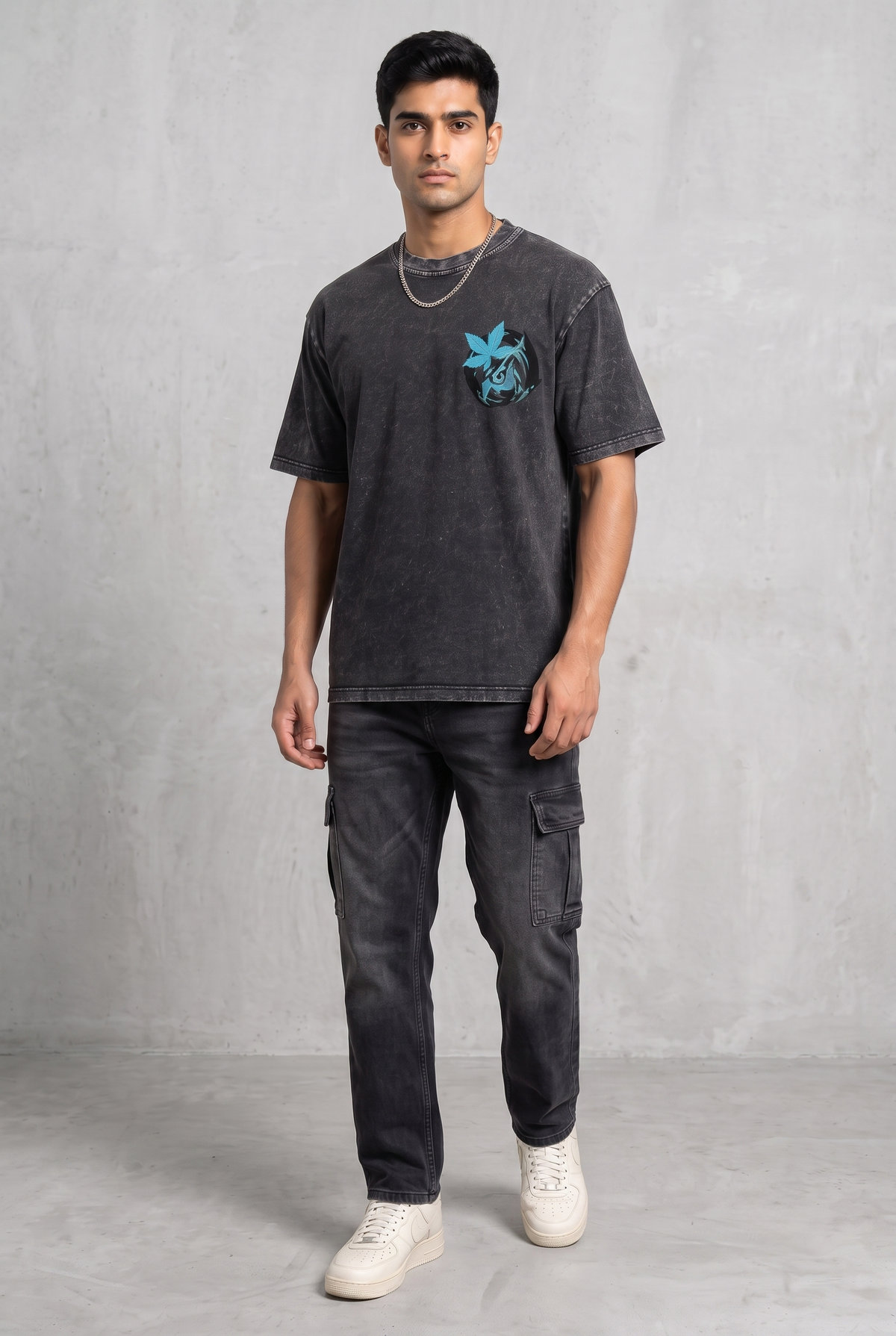 OWL VISION DARK GREY ACIDWASH MEN’S OVERSIZED T-SHIRT