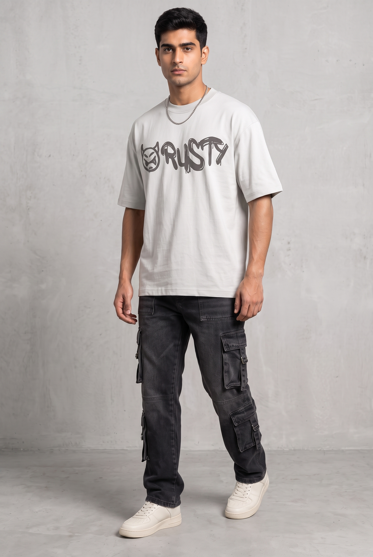 RUST GRAFFITI GREY MEN’S OVERSIZED T-SHIRT