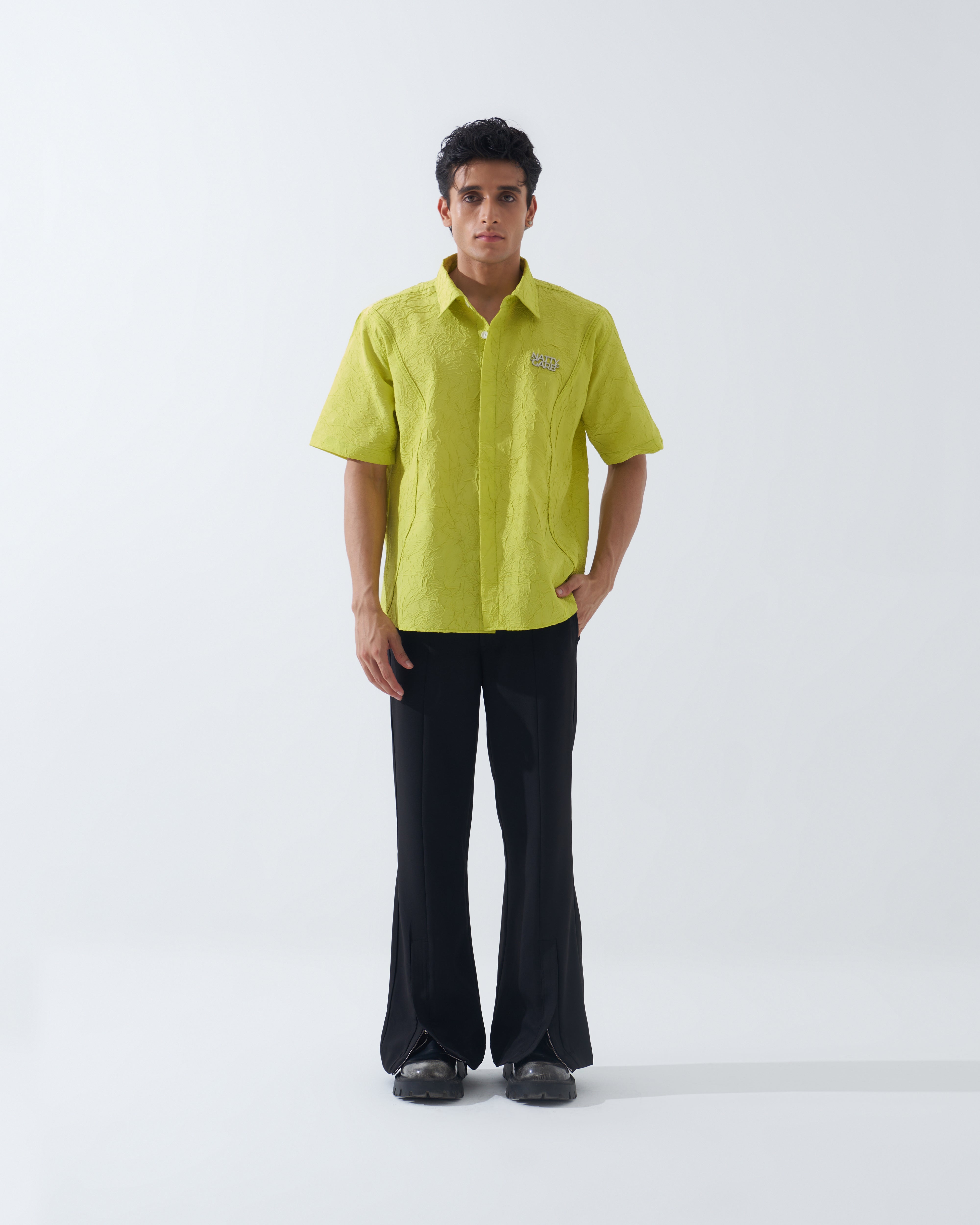 CRINKLED NEON GREEN SHIRT
