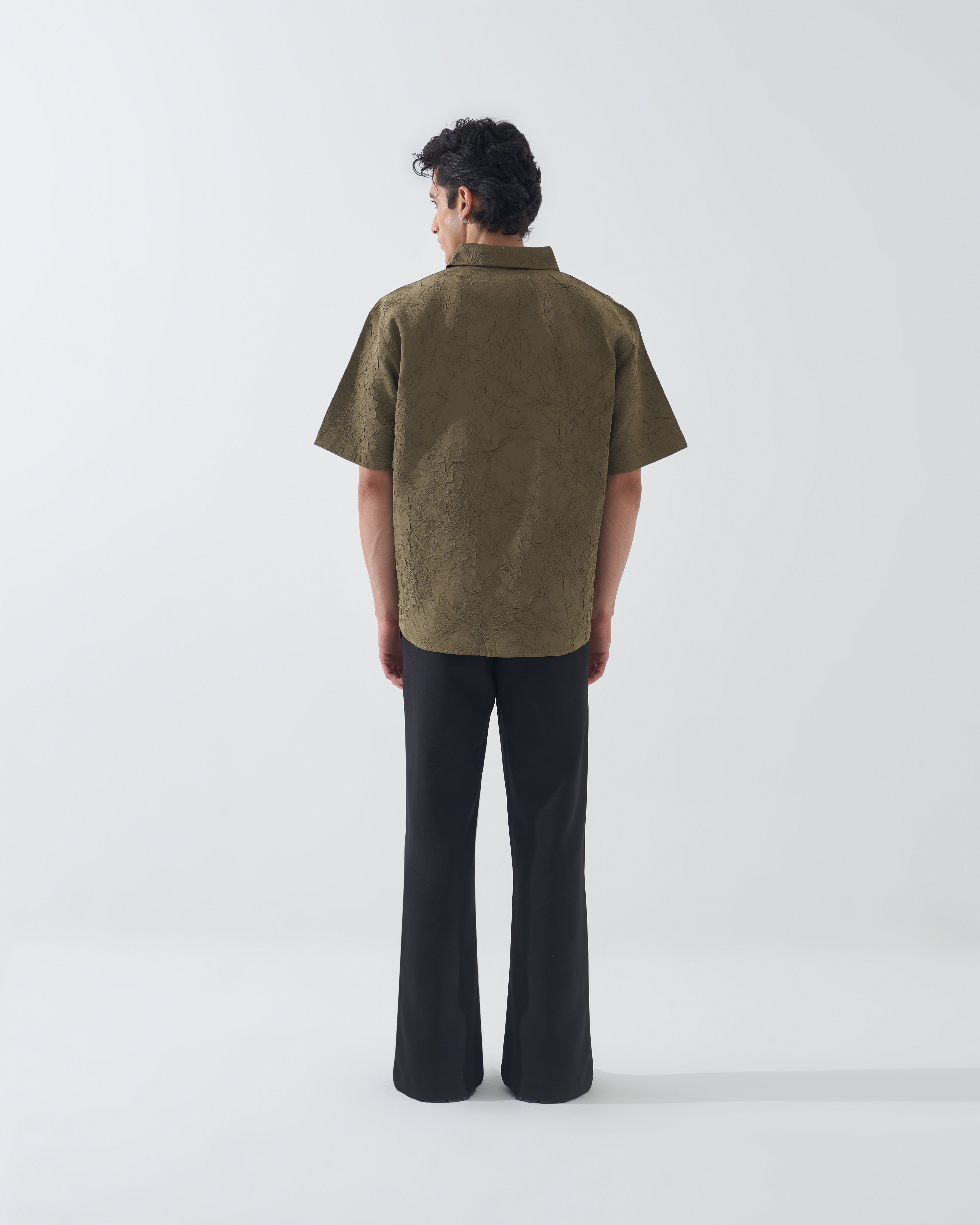 CRINKLED OLIVE GREEN SHIRT