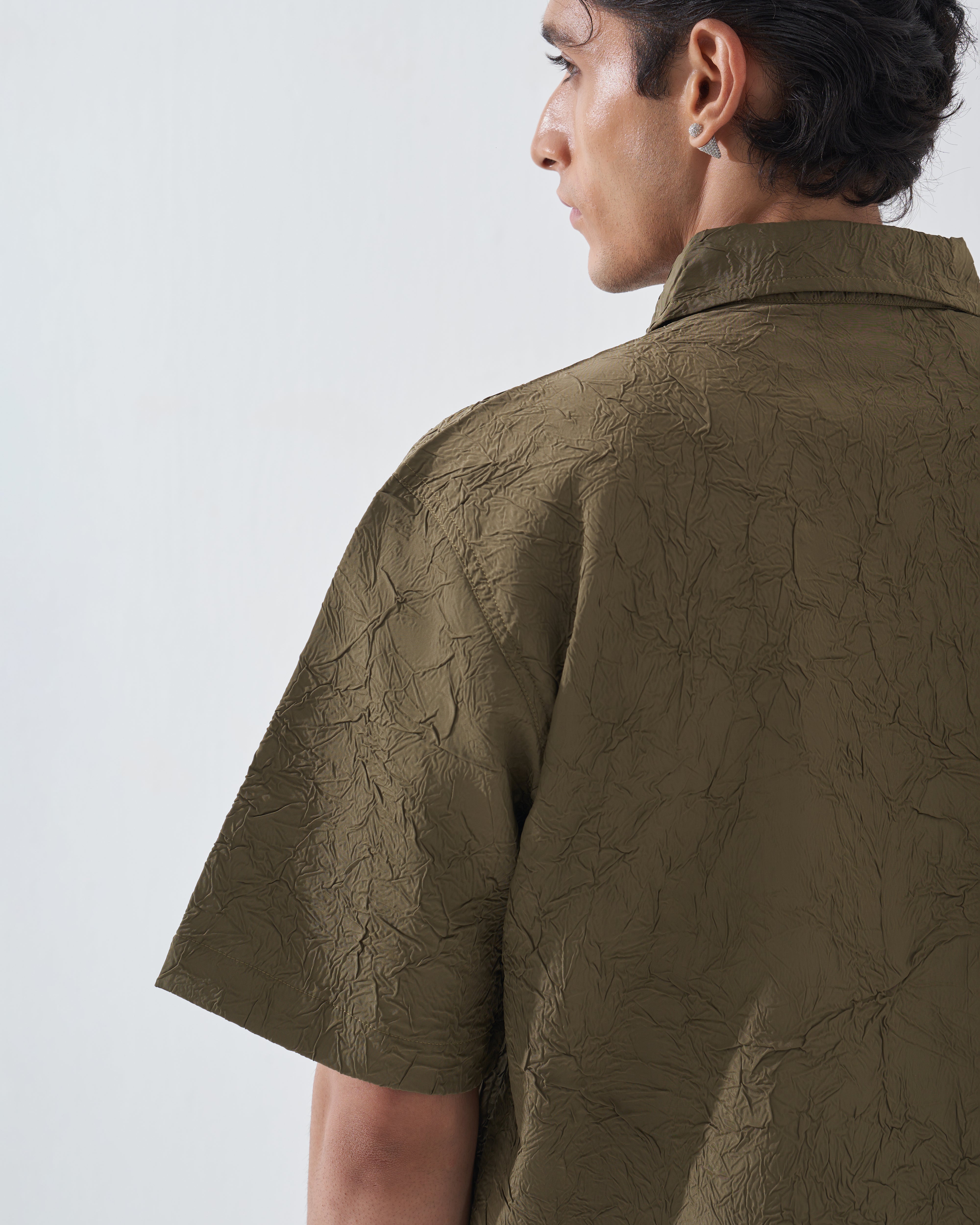 CRINKLED OLIVE GREEN SHIRT