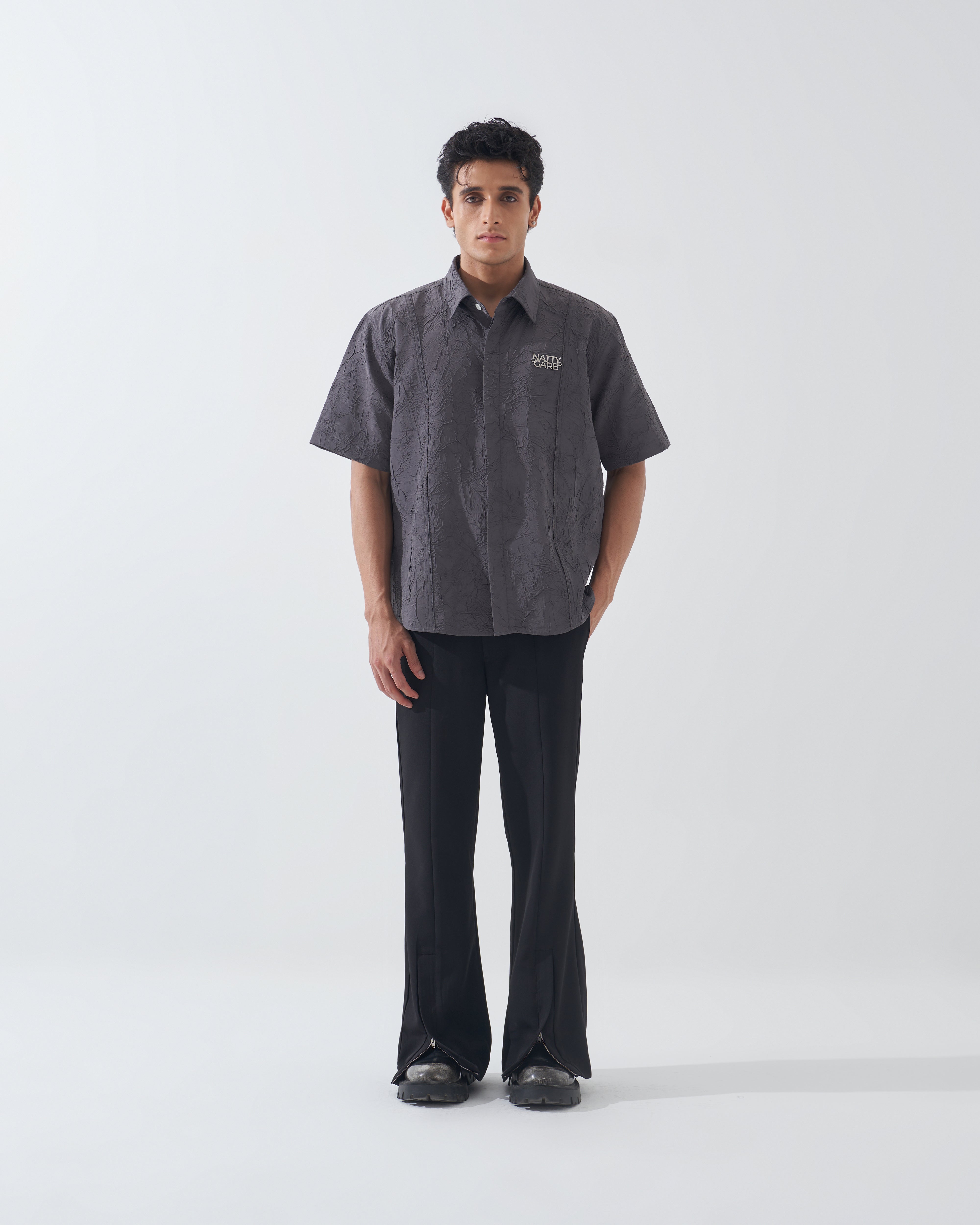 CRINKLED DARK GREY SHIRT