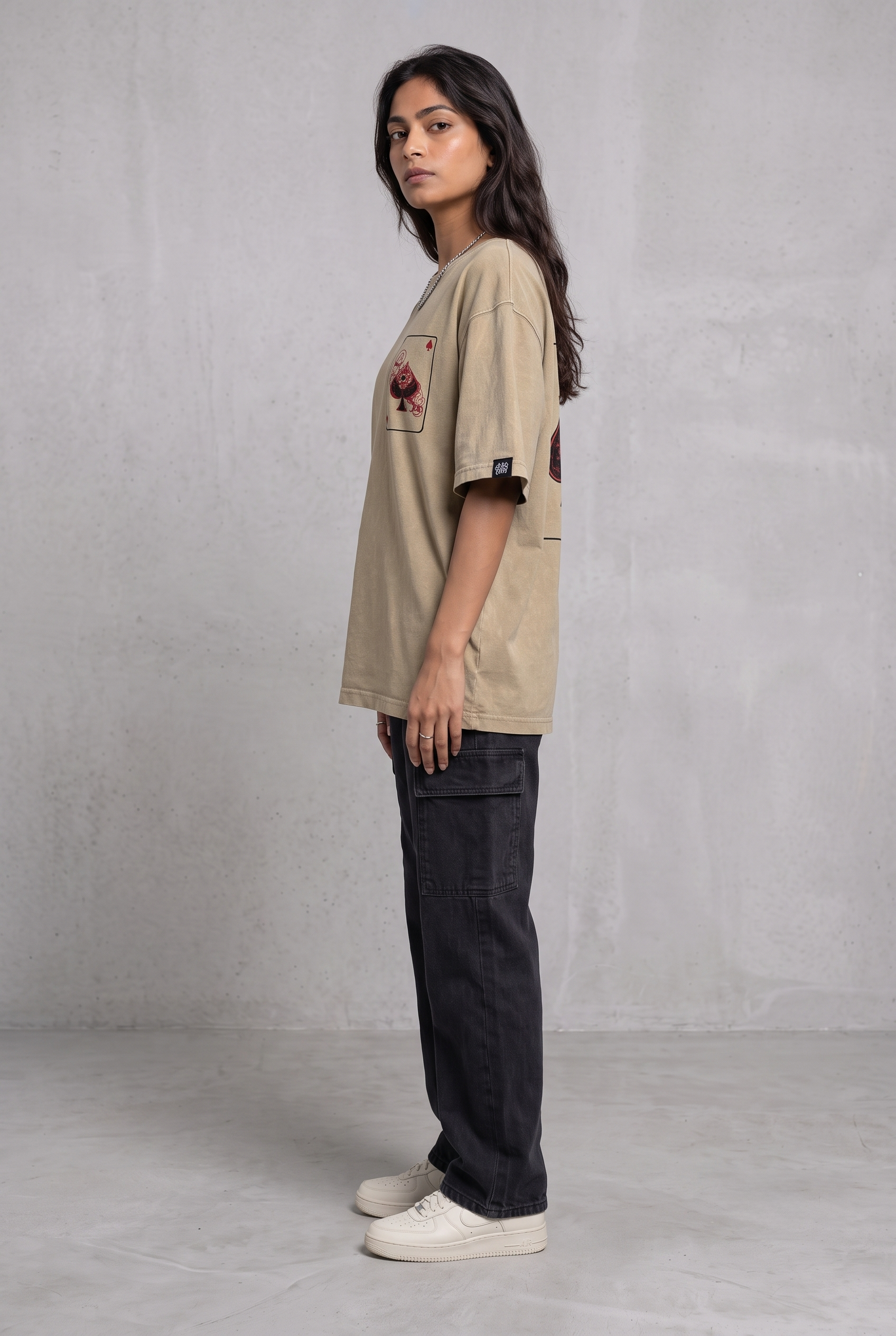 SPADE OF SECRETS BEIGE ACIDWASH WOMEN’S OVERSIZED T-SHIRT