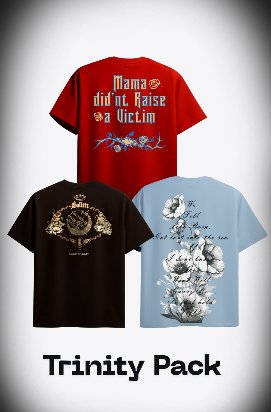 SET OF 3 Orng MAMA, Dark Brown Angel Tee, Blue Blossom Rain Flower Tee