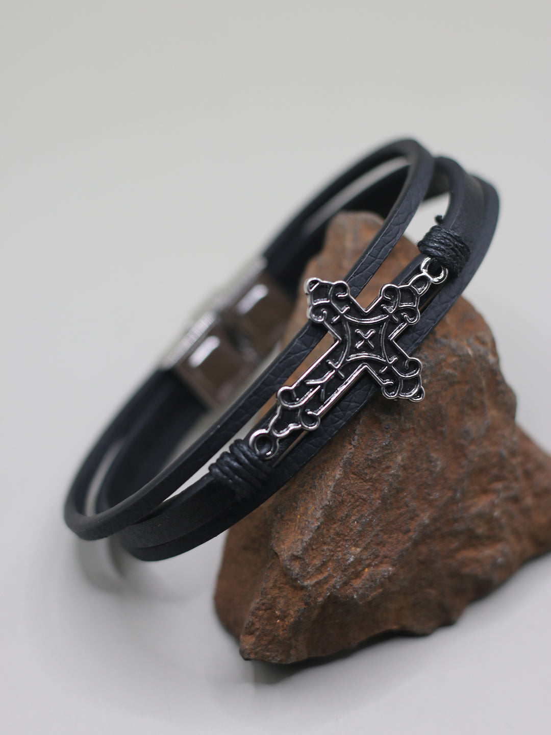 BIG CROSS BLACK BRACELET FOR MEN