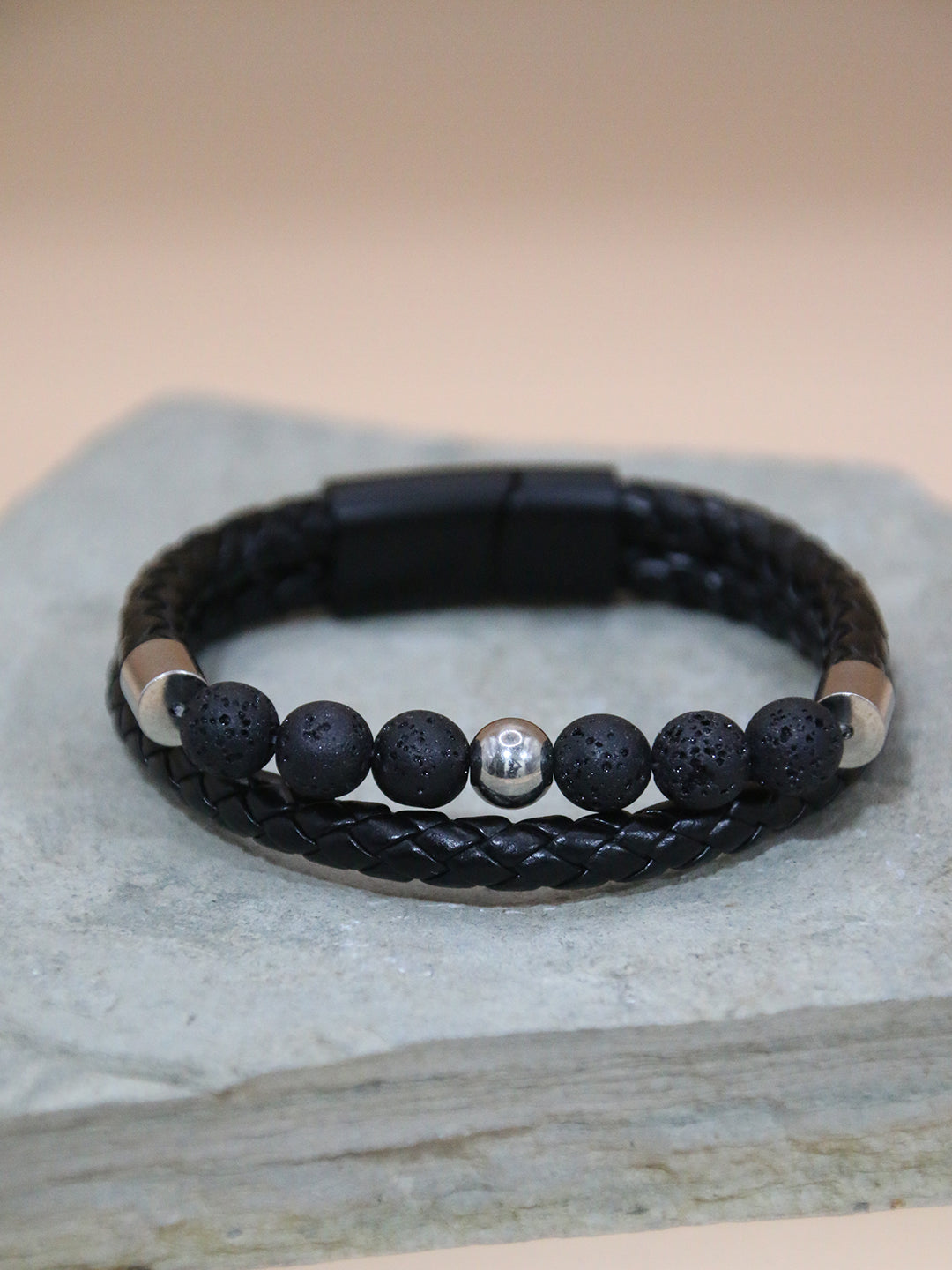DUAL-LAYER CHARCOAL BEADS BRACELET FOR MEN