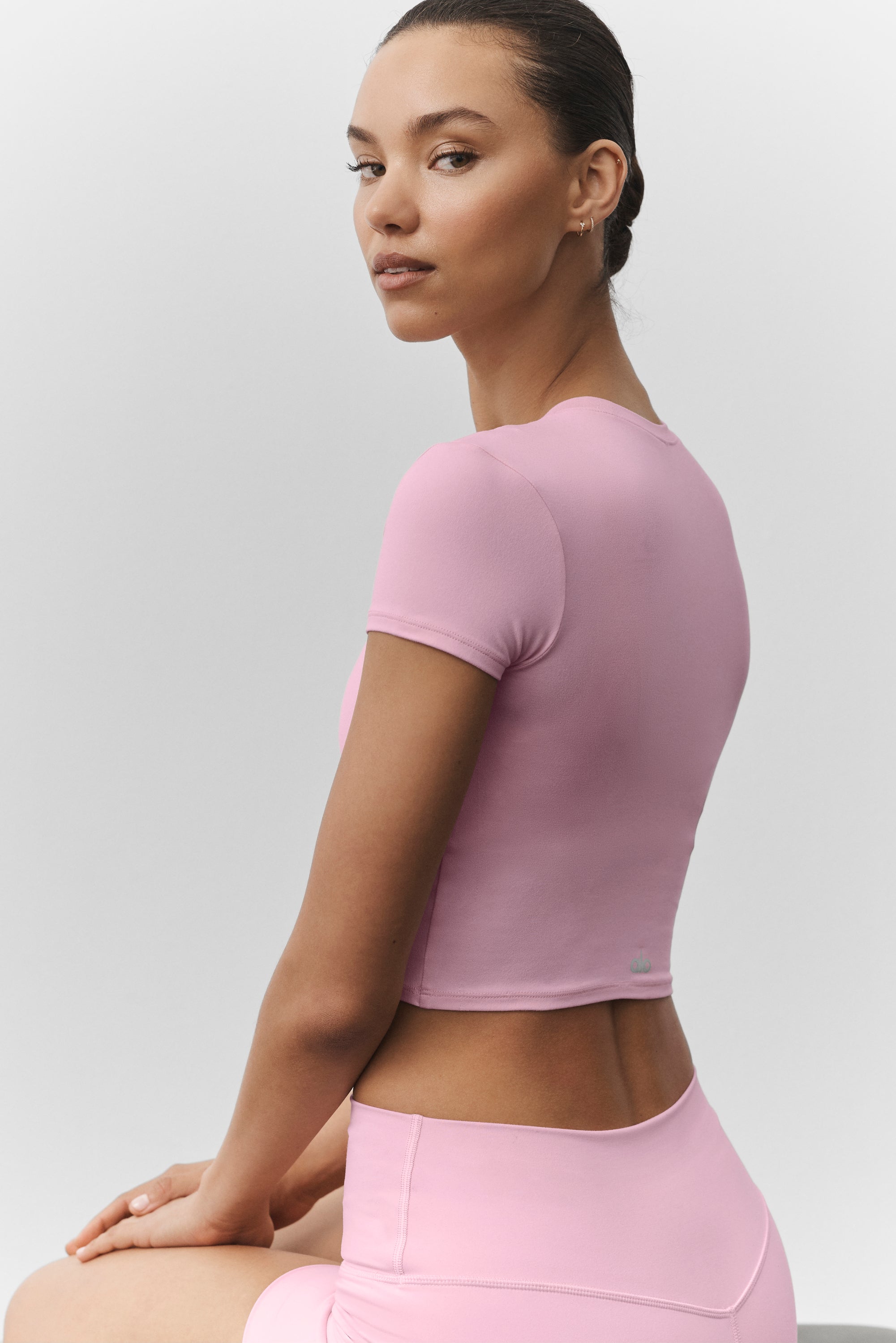 Alosoft Crop Finesse Short Sleeve - Pink Marshmallow