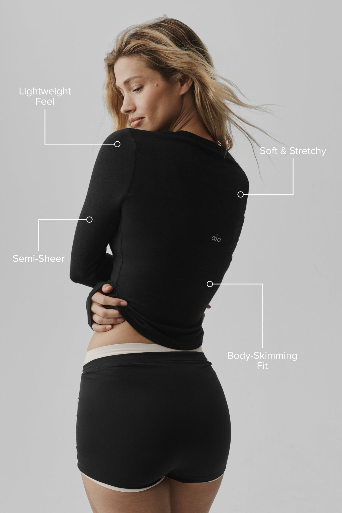 Alo Yoga Semi Sheer Oasis Long Sleeve - Black