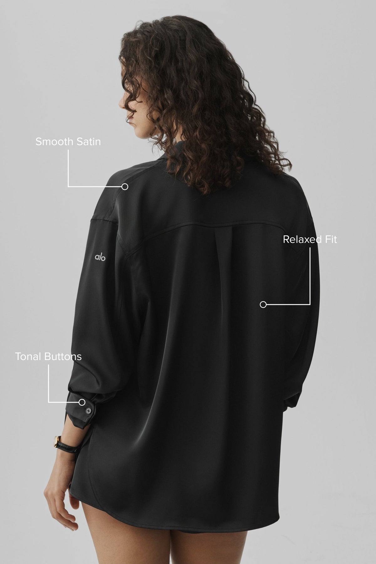 Alo Yoga Satin Smooth Talker Button Up - Black