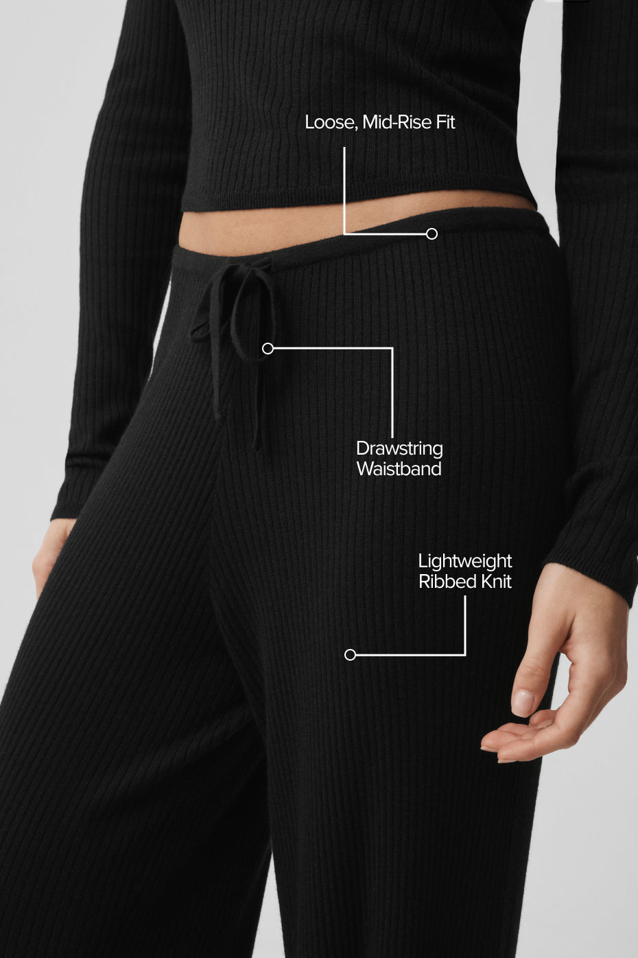 Alo Yoga Sweater Knit Mid-Rise Unwind Wide Leg Pant - Black